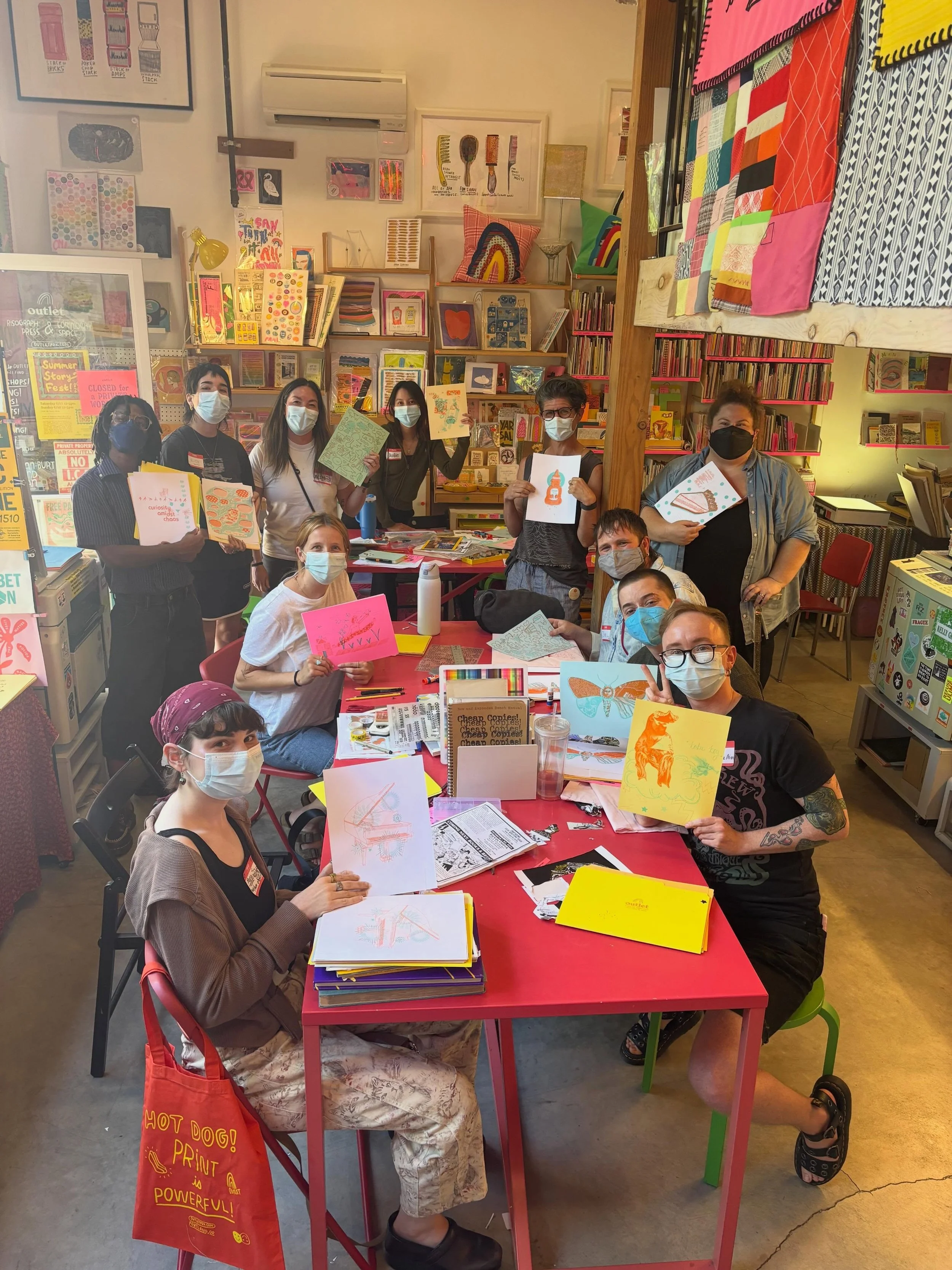 A big thanks to our Wednesday afternoon riso workshop folks! Huzzah!! Can&rsquo;t wait to see what you make during open hours!
