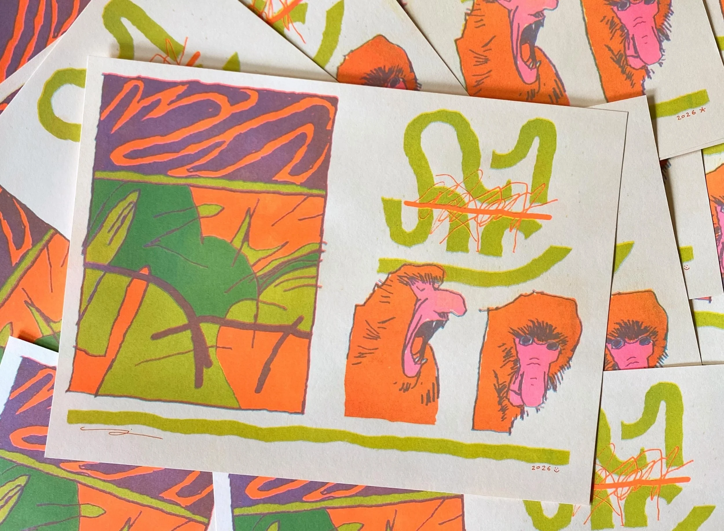 We love having @clarkjacksonart print with us! Check out this new print that happened a few weeks back during open hours! 

@clarkjacksonart New risograph print, 3 layers (yellow, fluorescent pink and aqua), 8x11&rdquo; on cream cardstock, available 