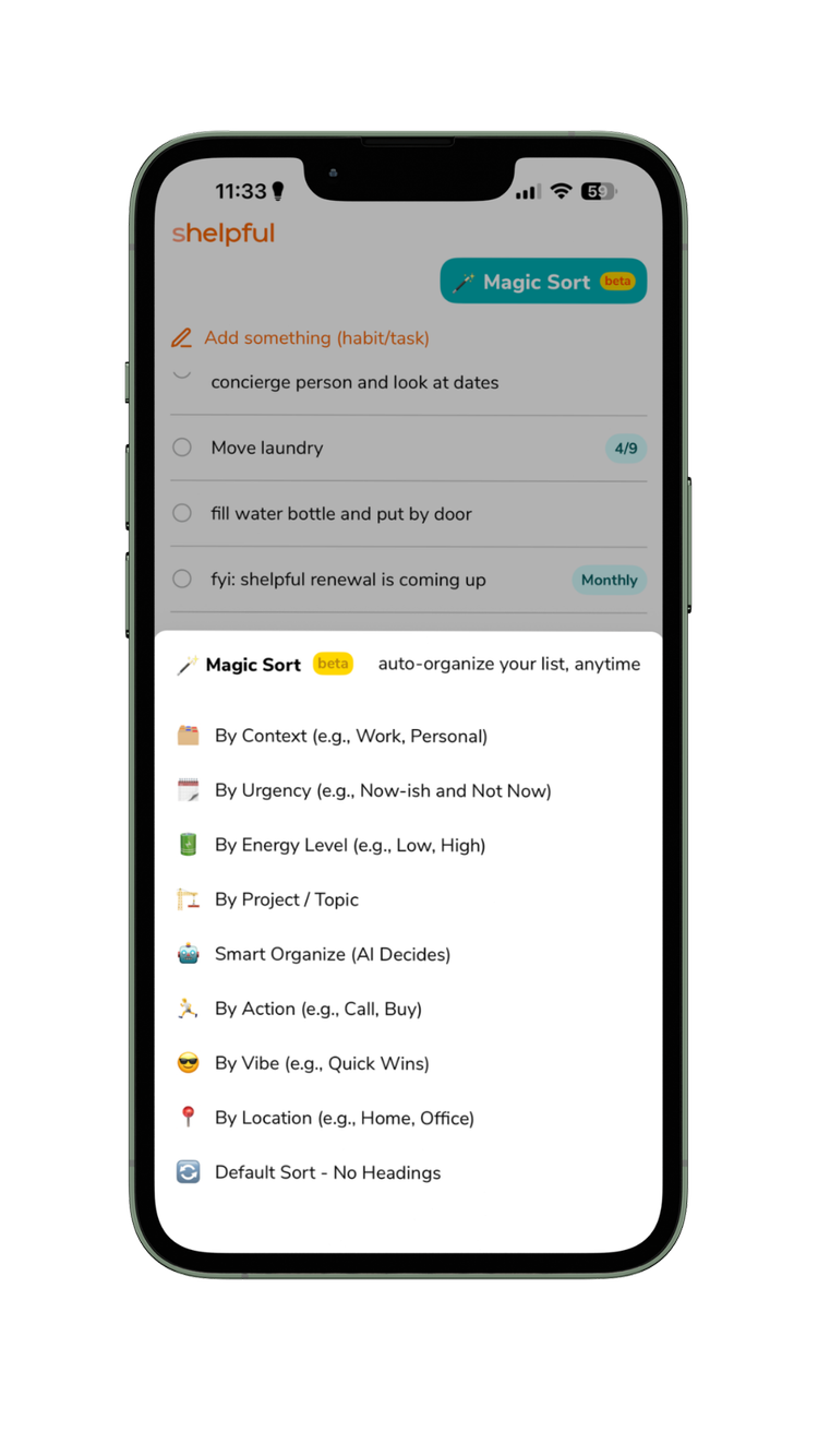 Shelpful list view with Magic Sort