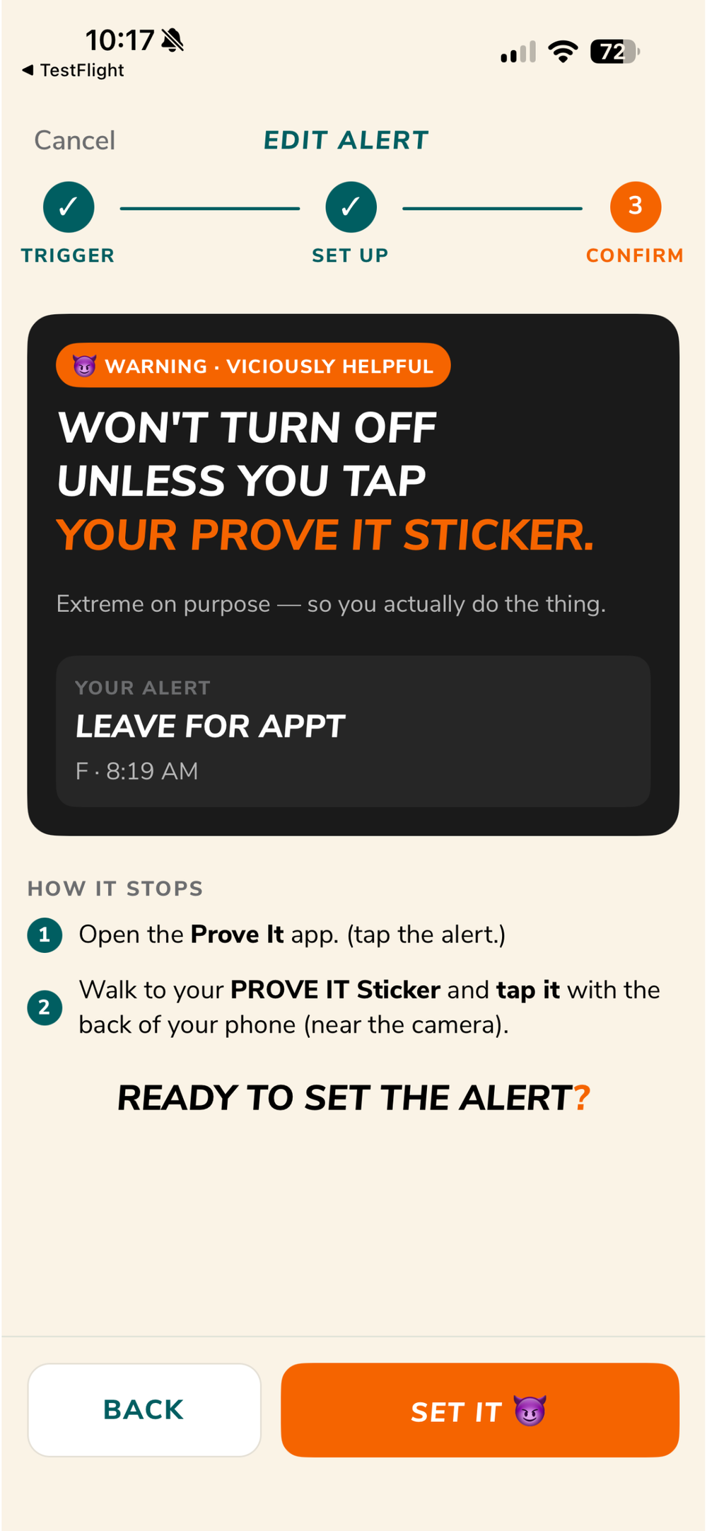 PROVE IT app screen