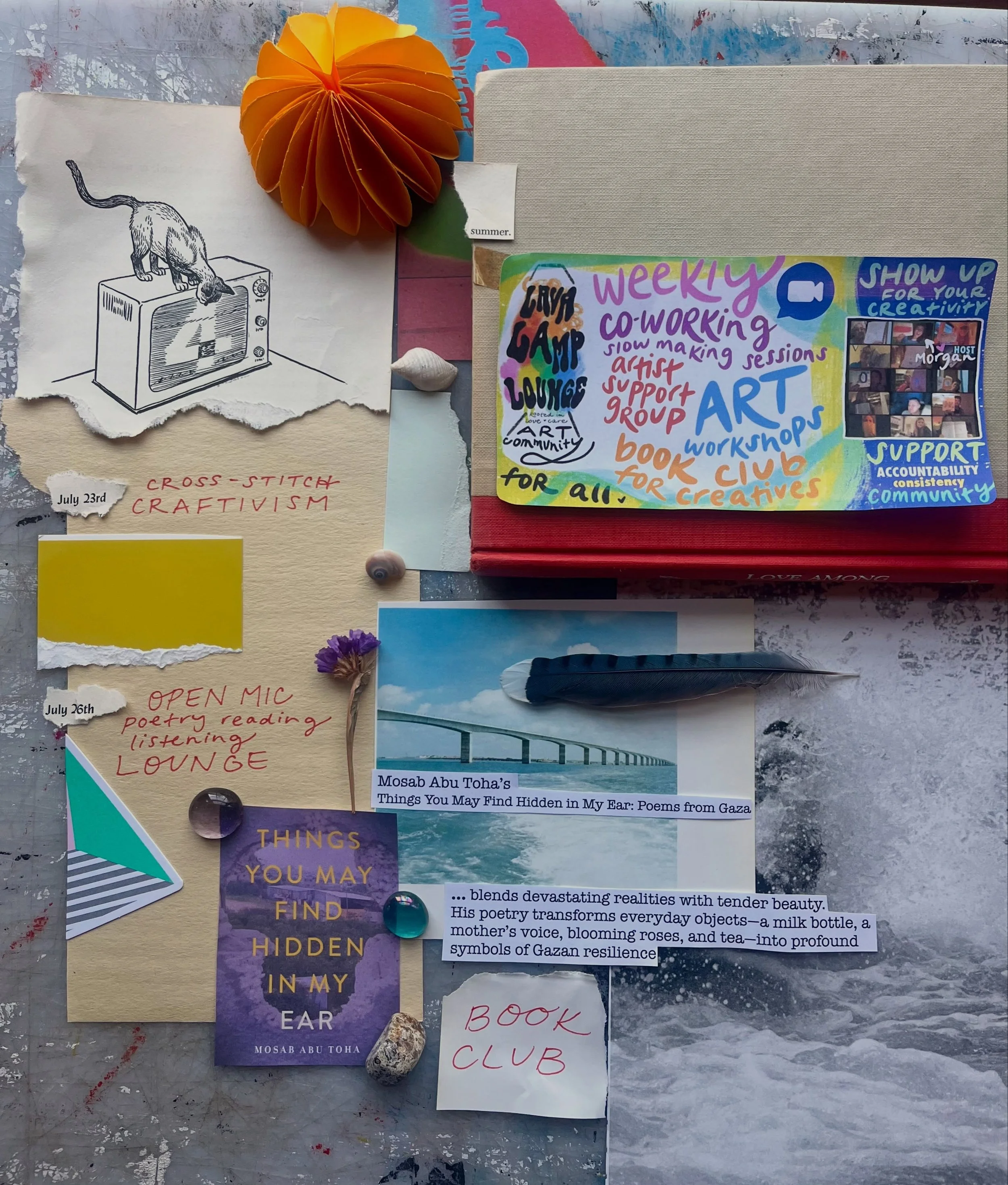 virtual summer offerings @lavalamplounge 🍊 art community 🔻

all virtual &bull; join on zoom &bull; some free, some ticketed 

FREE 〰️ WEEKLY meet-ups for creatives 🔻

MONDAYS:
➰slow making session (7pm est / 4pm pst) 
&bull; slow down, create art,