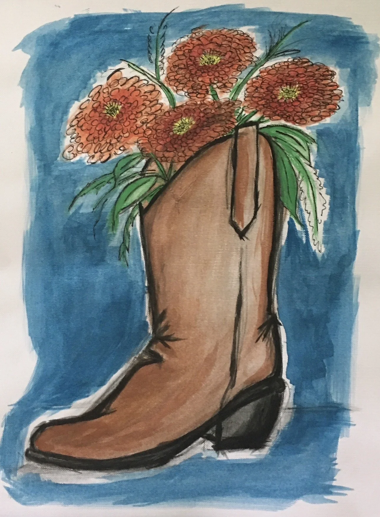 Cowboy Boot with Flowers (8x10")
