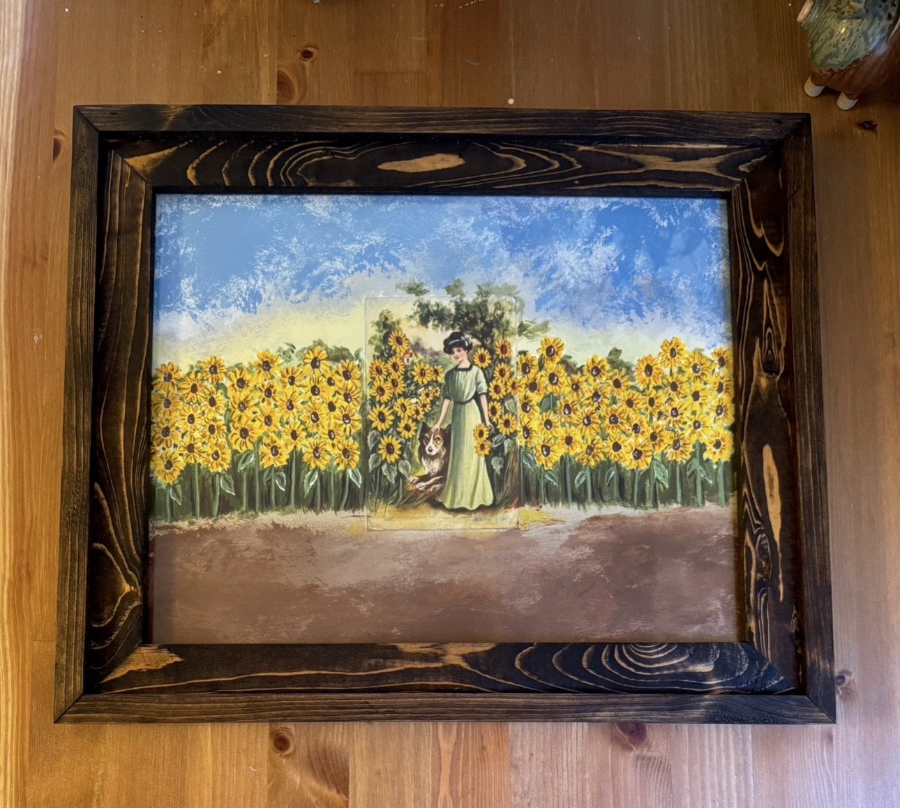 Women with Collie and Sunflowers (Commission)