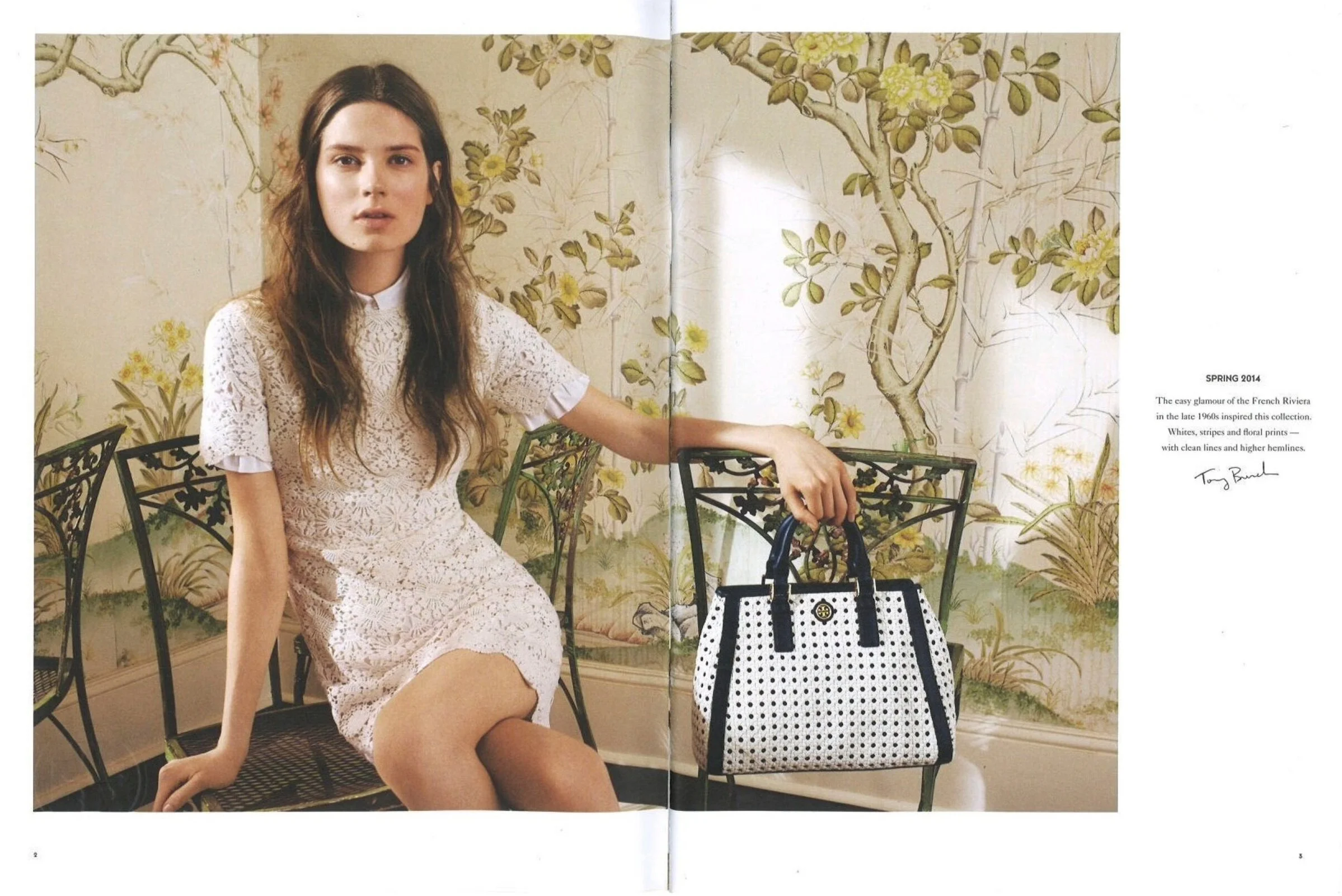 Spring 2014The easy glamour of the French Riviera in the late 1960s inspired this collection. Whites, stripes and floral prints — with clean lines and higher hemlines.