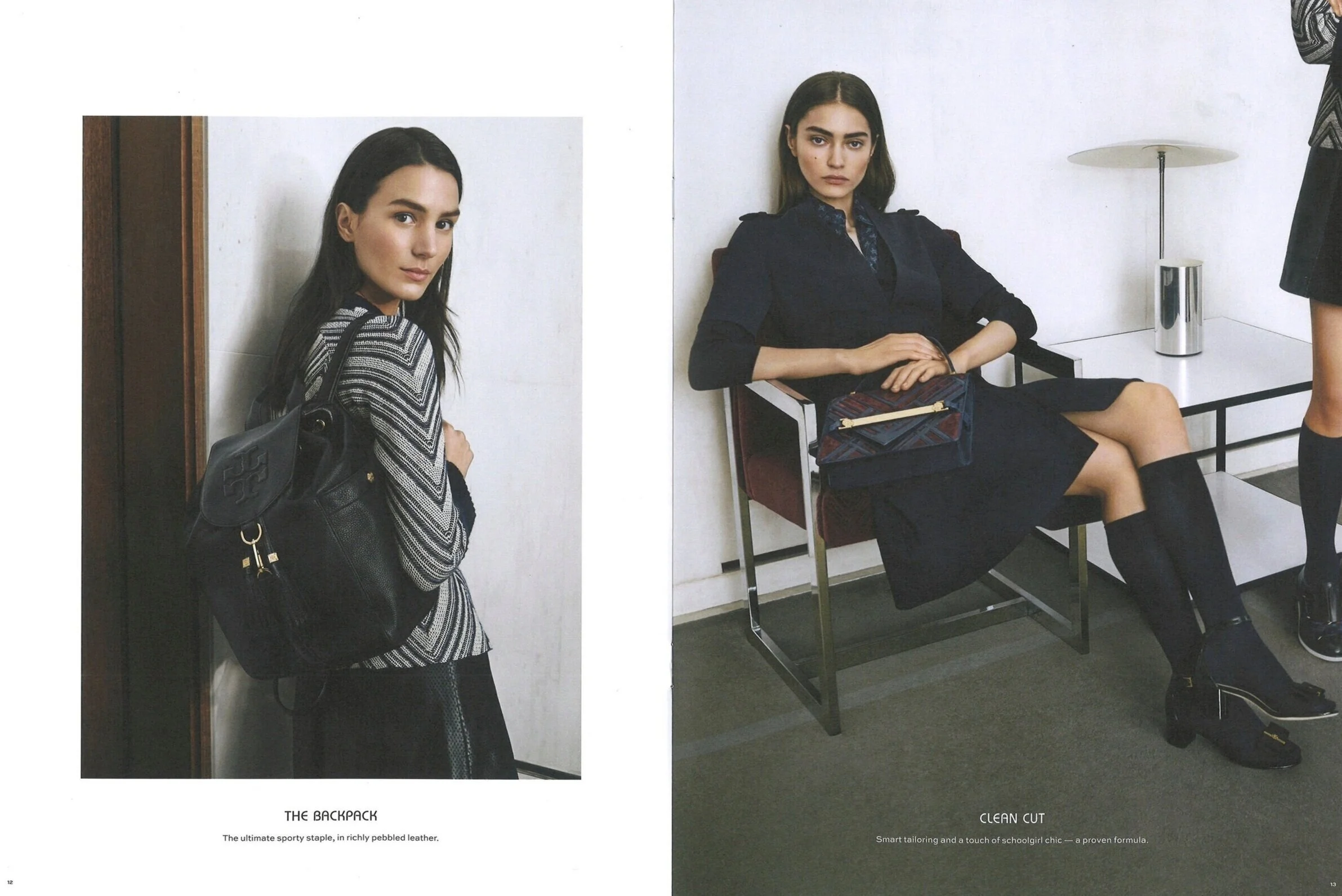 L: The Backpack The ultimate sporty staple, in richly pebbled leather.R: Clean Cut Smart tailoring and a touch of schoolgirl chic — a proven formula.