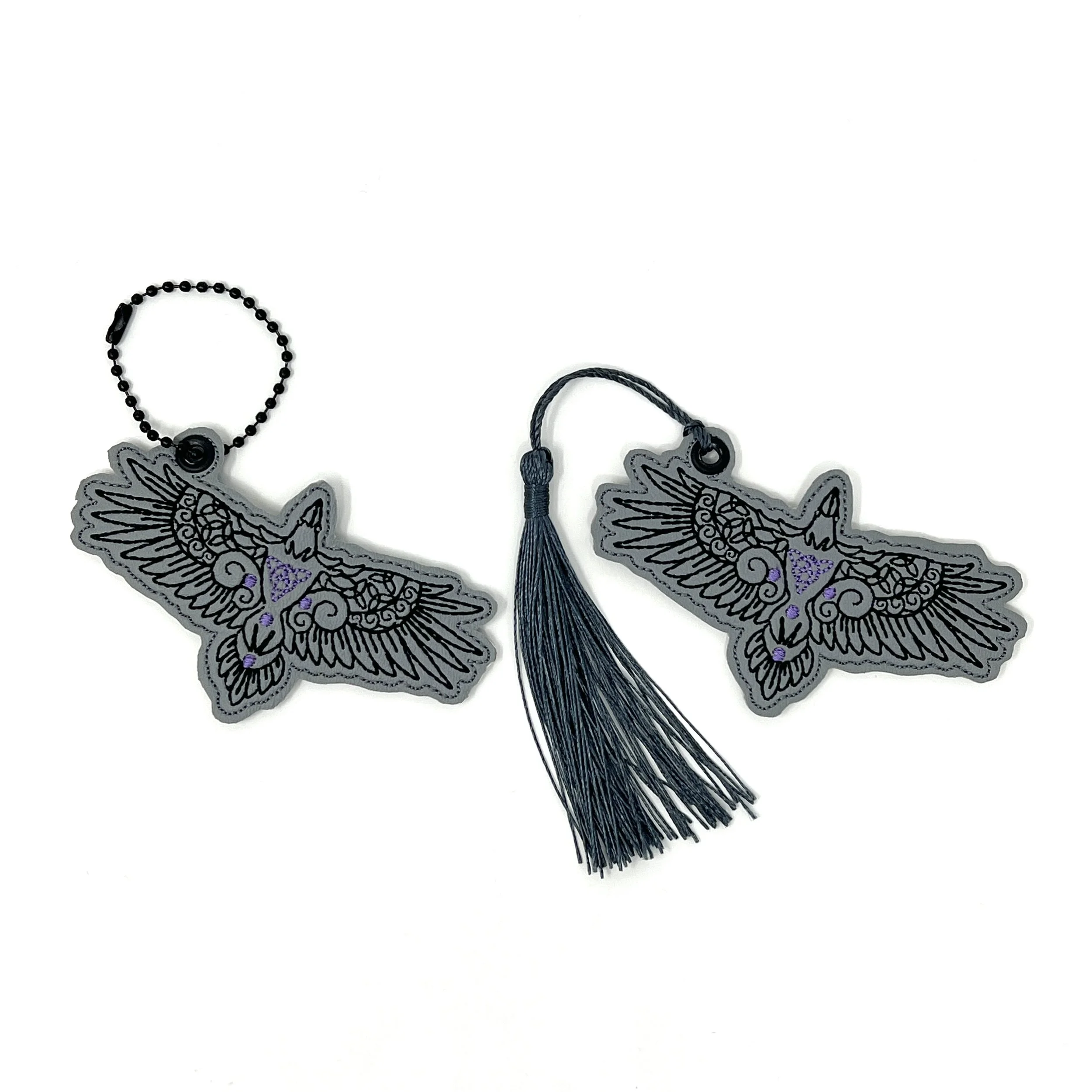 Celtic Raven - Machine Embroidered Bookmark or Keychain