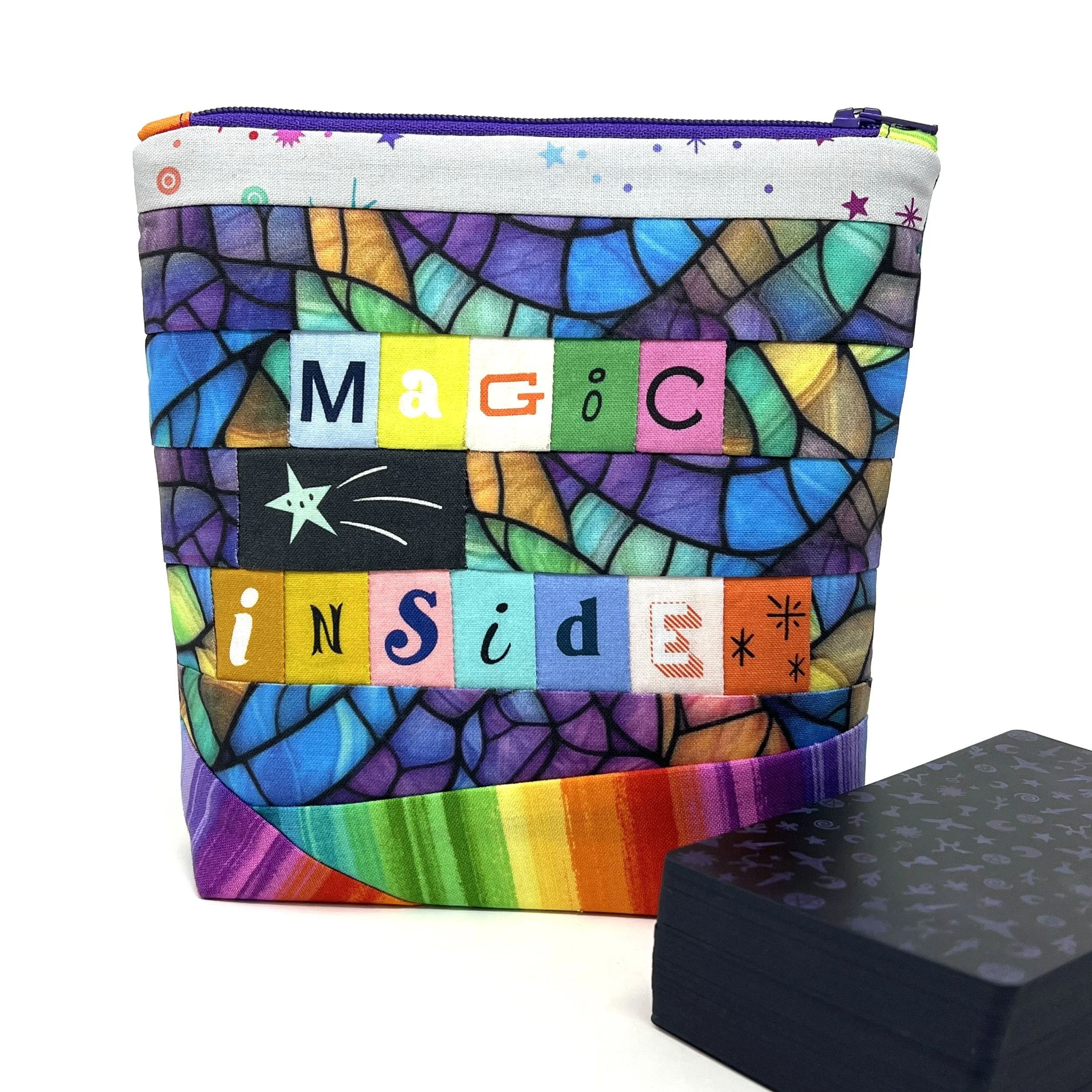 Patchwork Phrases- Upright Zipper Bag- One of a Kind- Magic Inside