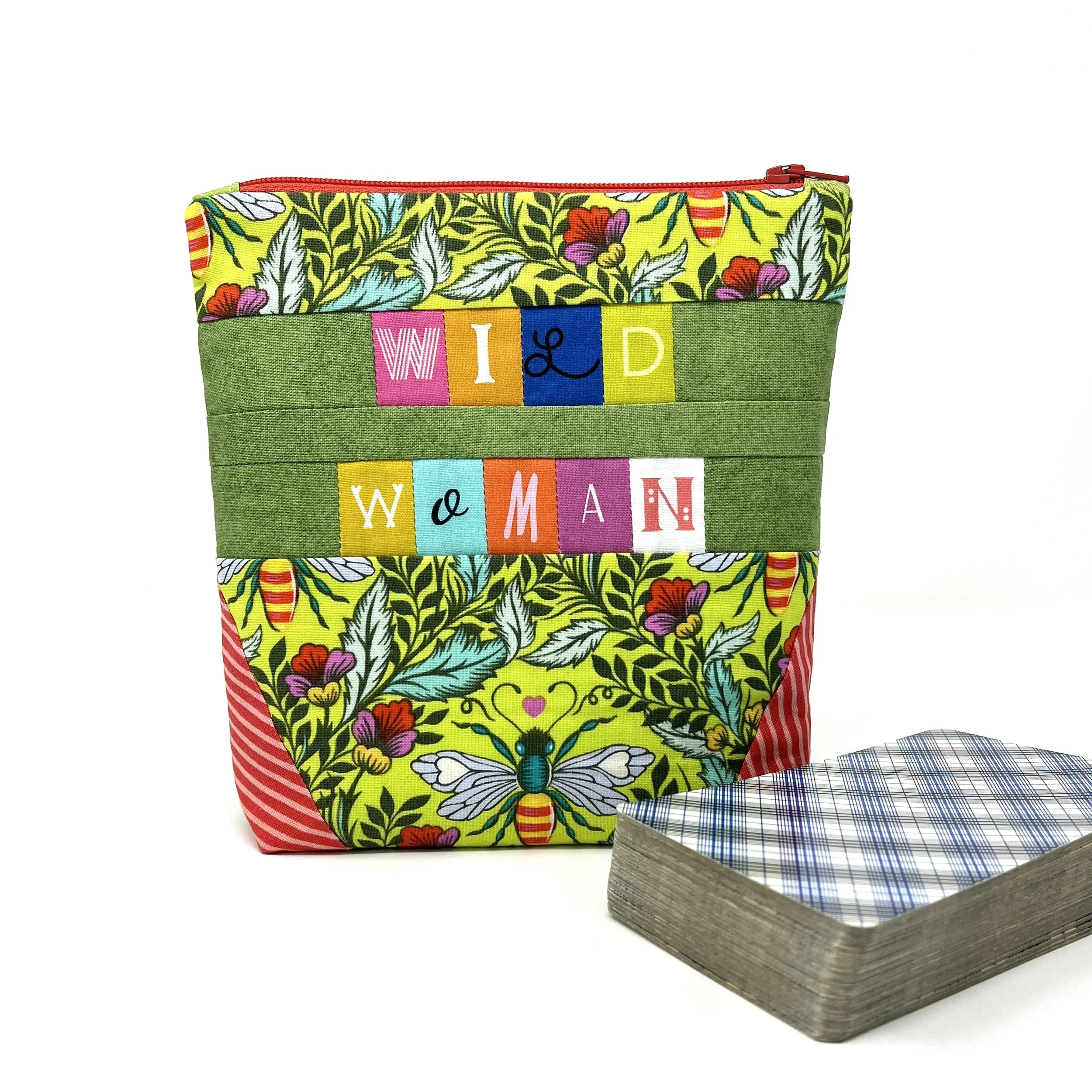 Patchwork Phrases- Upright Zipper Bag- One of a Kind- Wild Woman