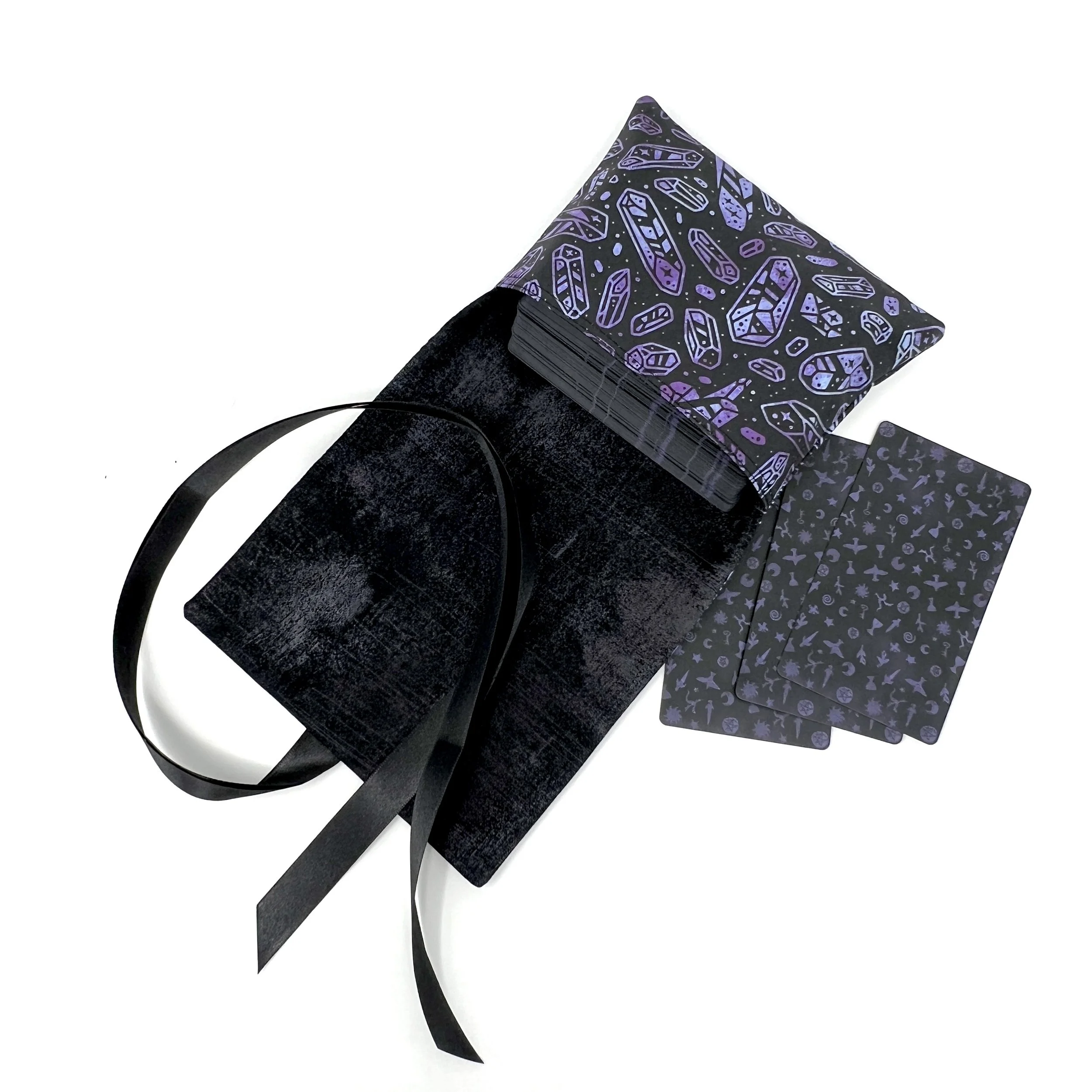 Reversible Indie Ribbon Wrap Tarot Bag- Quartz Crystals Collection- Purple