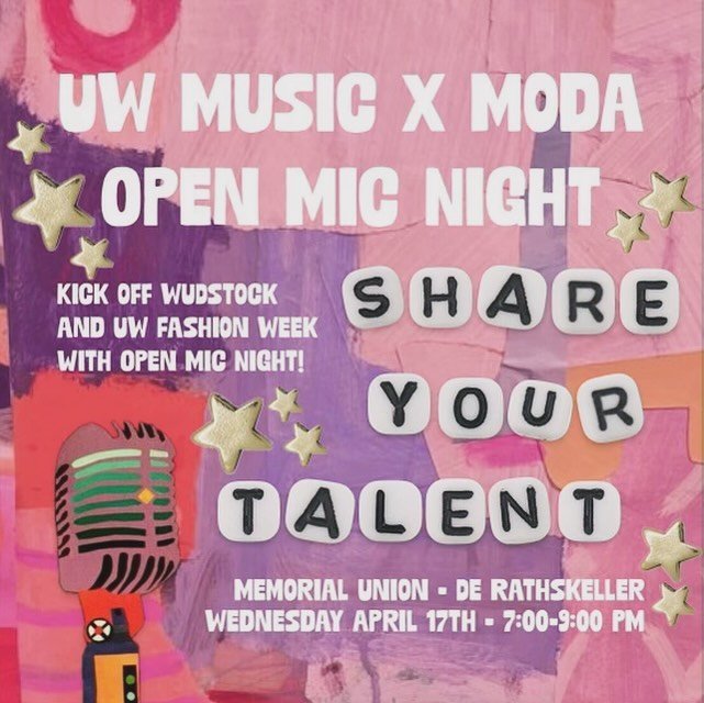 TONIGHT. 

Open mic night is here! To participate, DM us or just show up at Memorial Union at 6:30!!

Performances begin at 7pm at the Rathskeller stage in Memorial Union