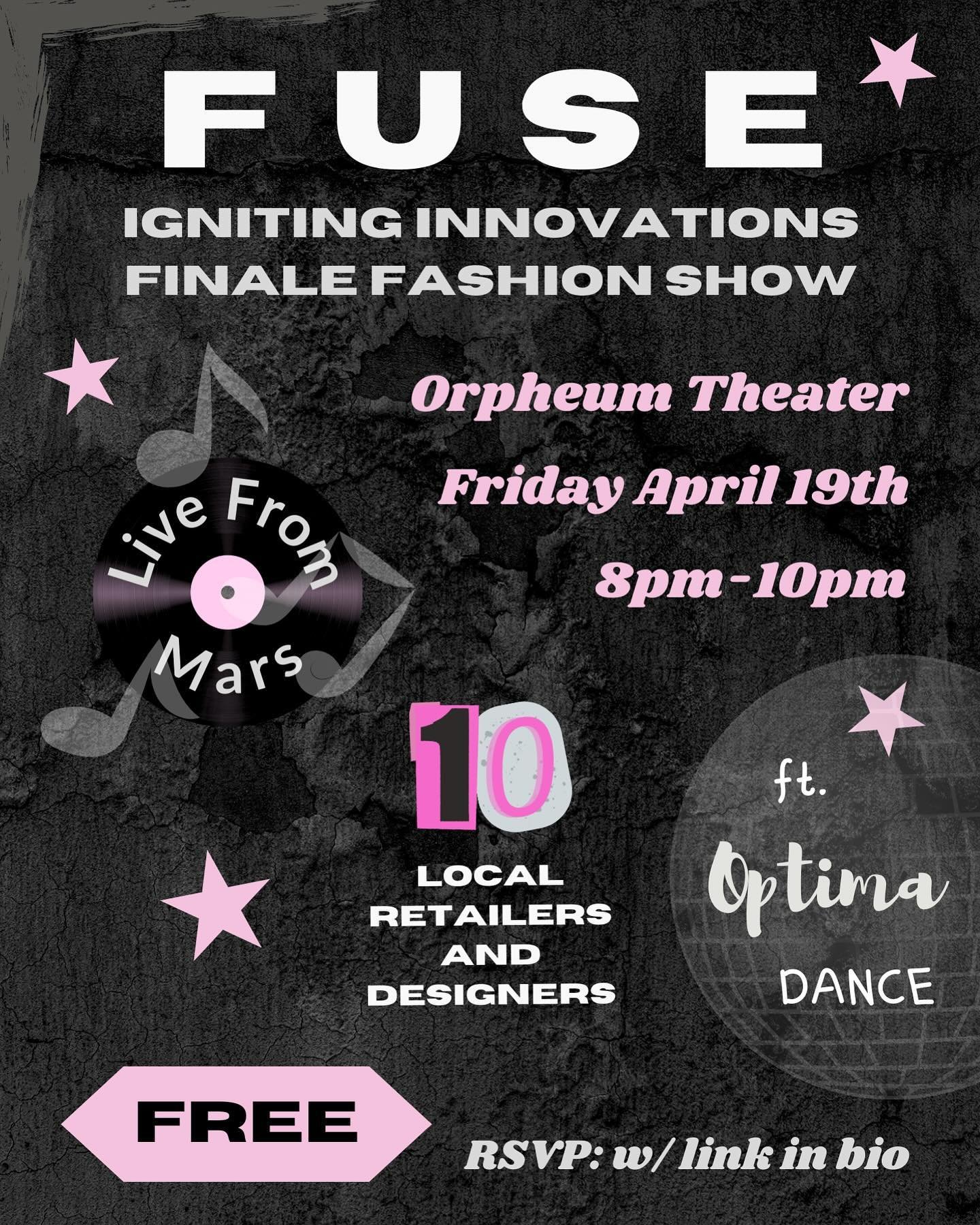 6 hours. Be there. 

Fuse: Igniting Innovation is the culmination of UW fashion week, where we will celebrate the incredible artistry of the Madison community. 

Tonight at 8 at the Orpheum Theater. Featuring preformances by @livefrommarsband and @op