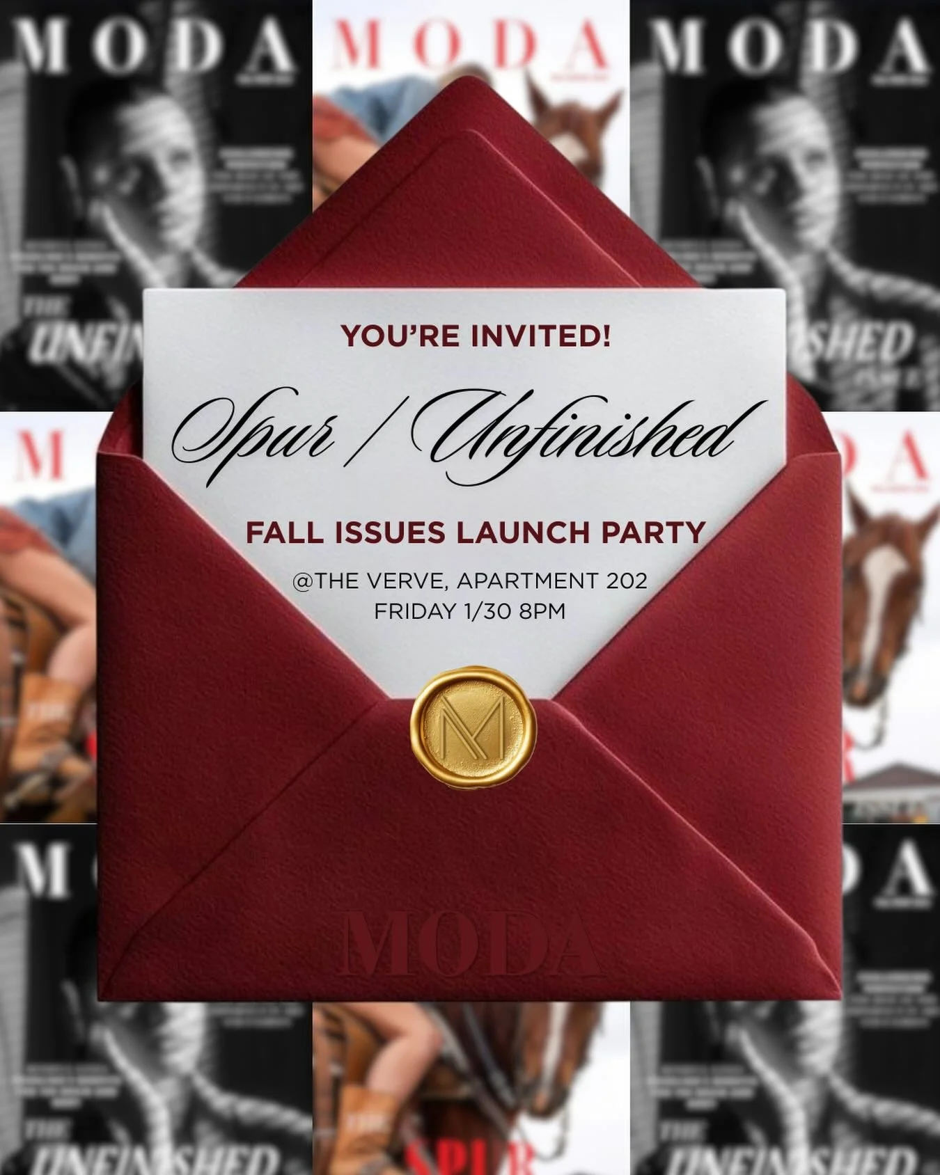 Join us to celebrate the launch of Spur &amp; Unfinished🥂

Dress to your favorite theme: Spur or Unfinished, think cowboy boots and denim for Spur, black &amp; white for Unfinished, or anything in between.

Food &amp; beverages will be provided. Bri