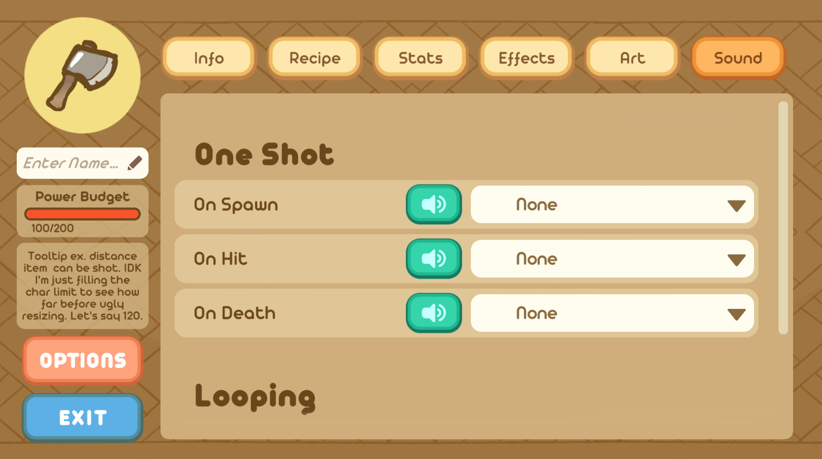 Item Customization Screen