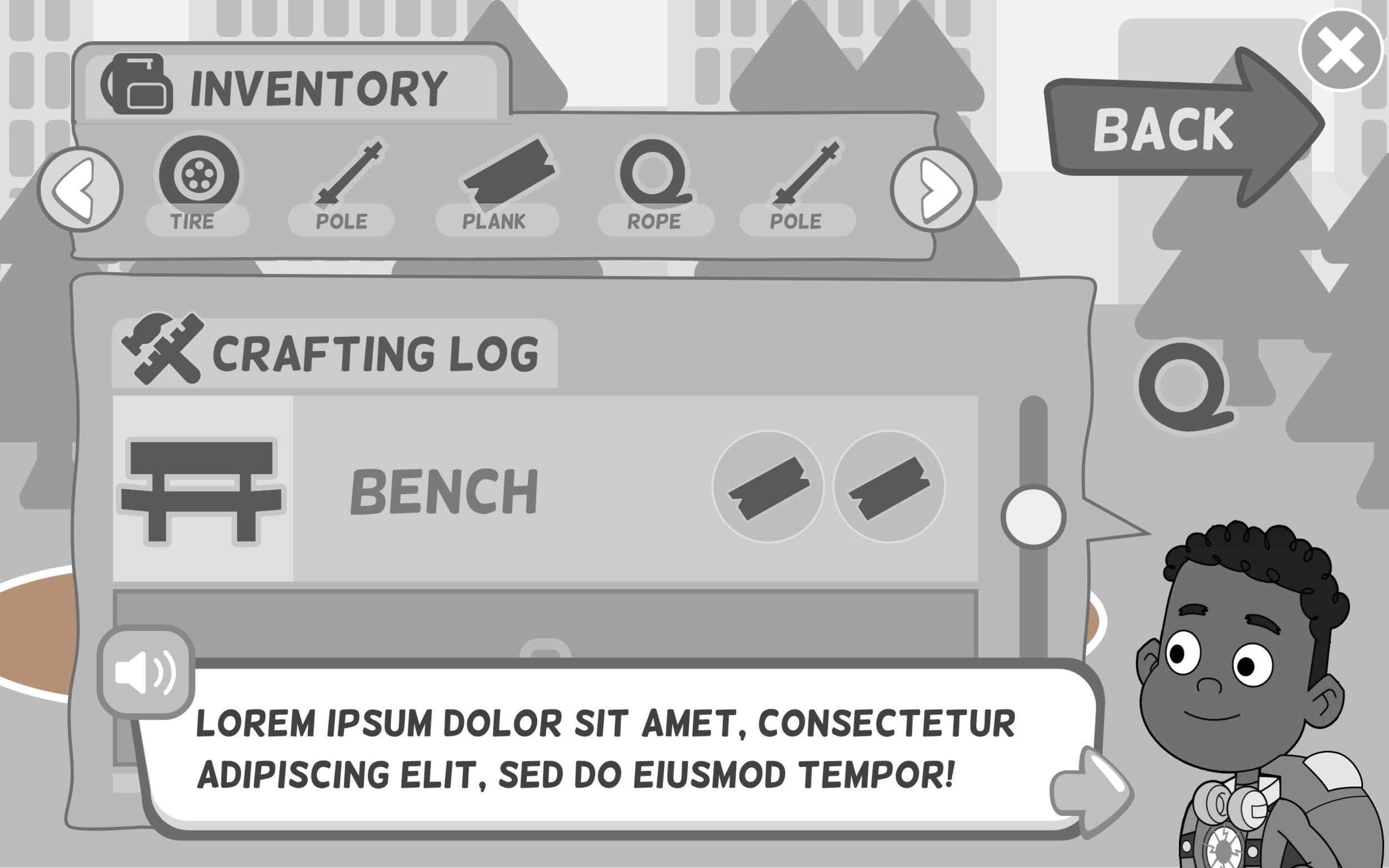 An early iteration of the crafting log that shows players what they've already made. Was originally meant to also give players hints on what to do next.