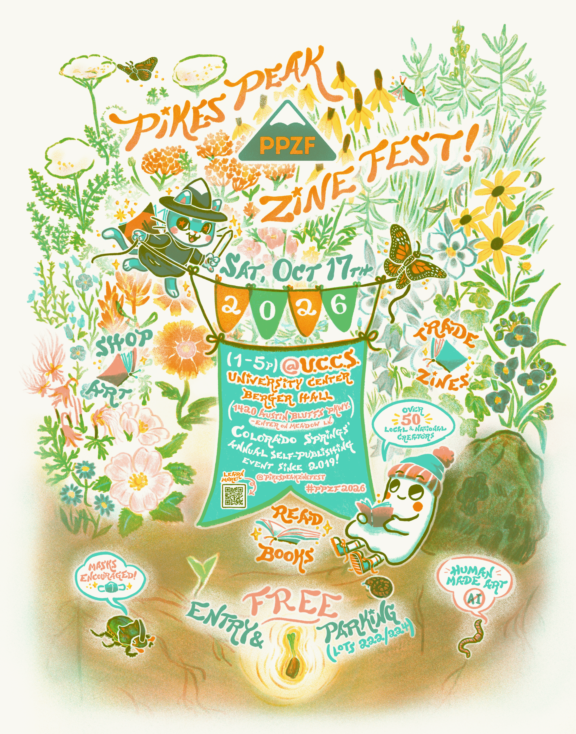 Pikes Peak Zine Fest 2026 poster art by Kels Choo