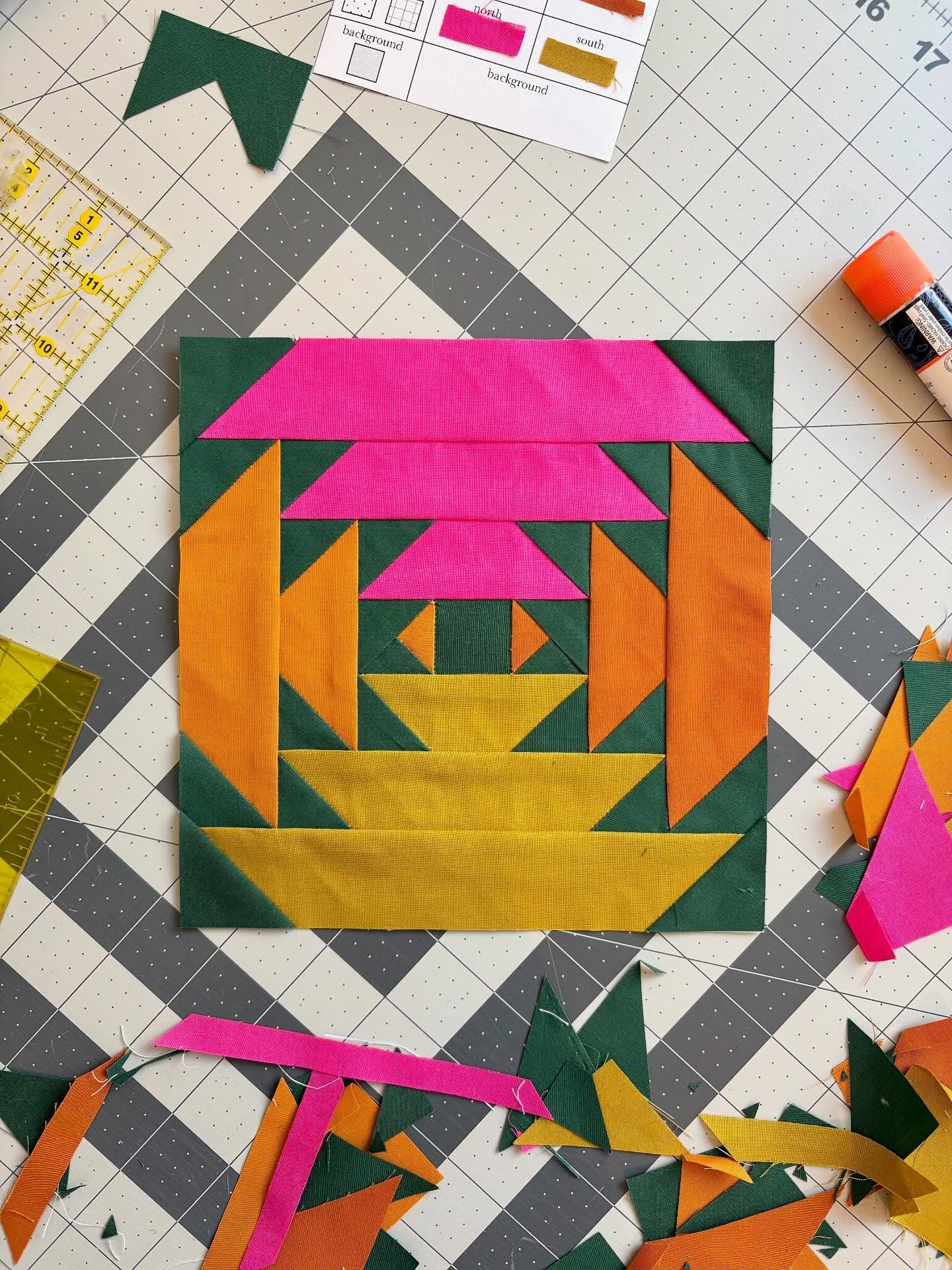 I had to chase down an impulse and wrote another block pattern. Meet the Alma FPP quilt block. Designed to make a dent in your scrap pile, you can make one Alma block and sew it onto a t-shirt, or make several and turn them into a quilt top. The bloc