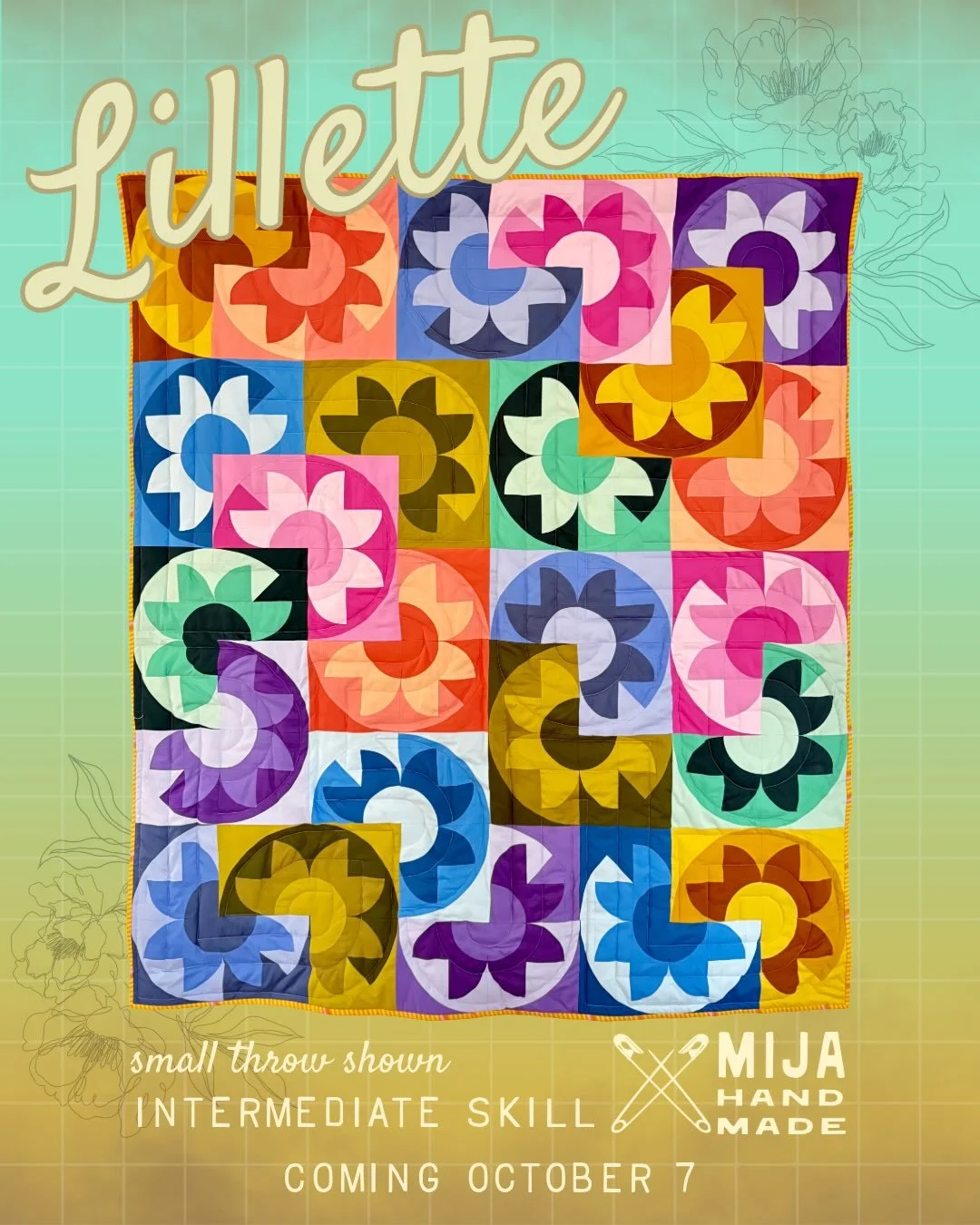 I&rsquo;d like to formally introduce you to my next quilt pattern, Lillette. The Lillette quilt references 70&rsquo;s retro vibes while staying bold and modern. I&rsquo;ve turned the classic quarter circle block into a repeating flower that gives you