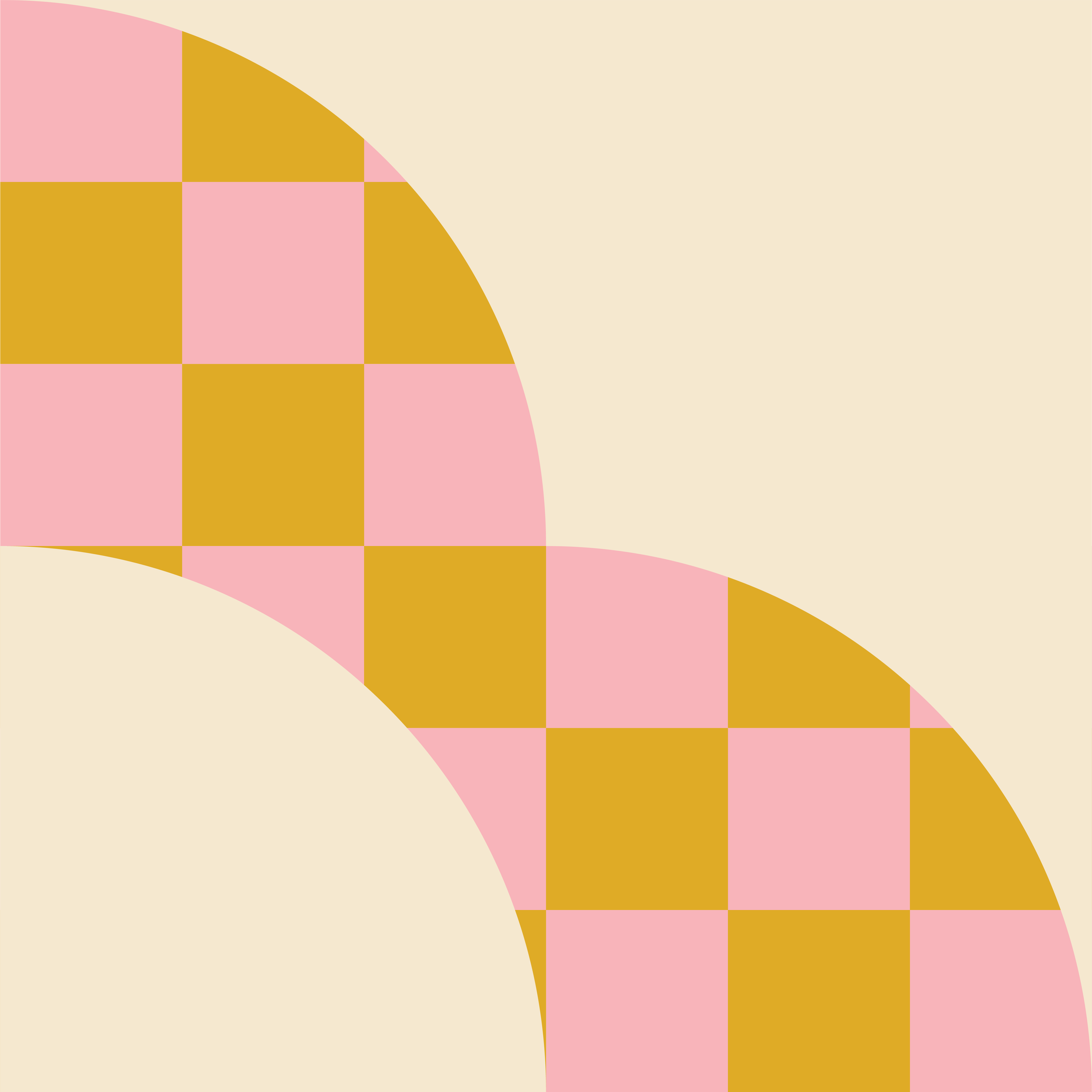 Abstract digital artwork with beige background, pink and brown checkered patterns forming curved shapes.