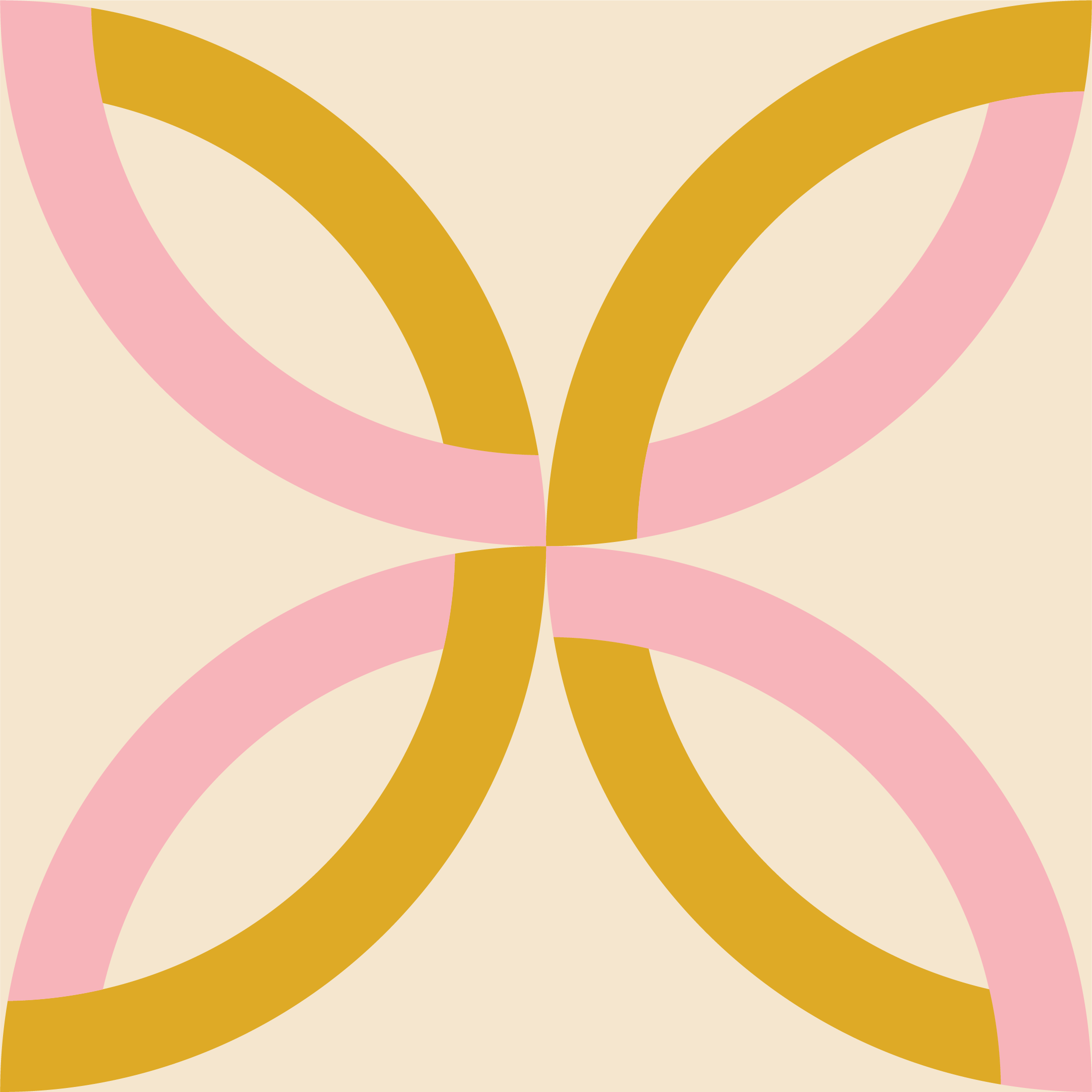 Abstract geometric pattern with curved pink and gold lines on a beige background.
