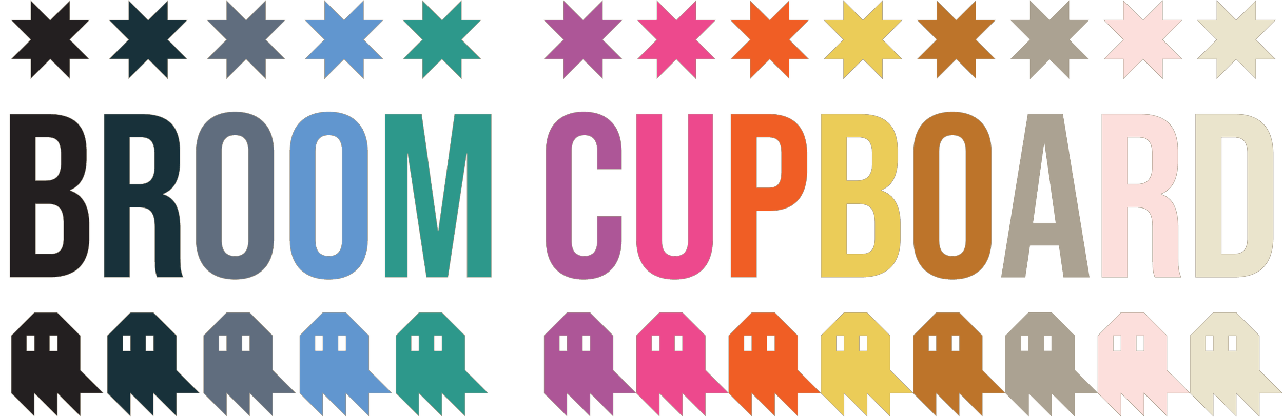 Colorful digital sign with the words "BRUUM CAMP BOARD" in large letters, decorated with star and house shapes in various colors.