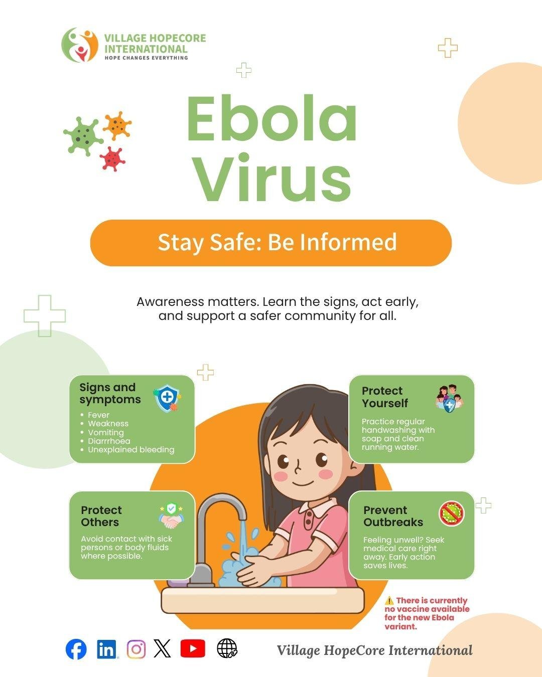 Prevention Starts With Us! Just like we learned during COVID-19, prevention starts with each of us. Ebola is a serious disease, but knowing the signs and taking action early can help protect you and those around you. If you feel unwell, seek medical 