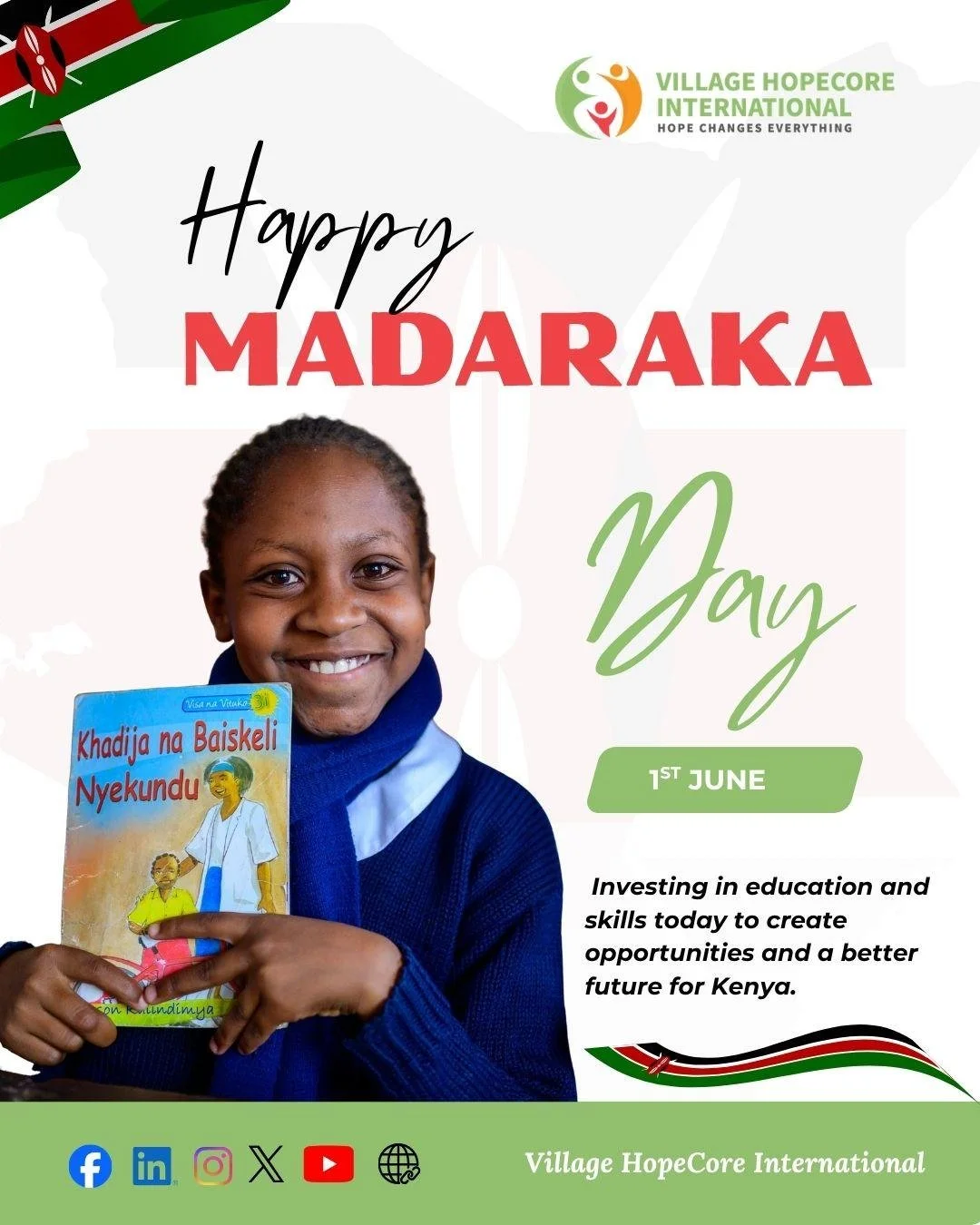 Happy Madaraka Day! This year&rsquo;s theme, &ldquo;Education, Skills and the Future,&rdquo; resonates deeply with our mission at HopeCore. We believe lasting change happens when people are equipped with the knowledge, skills, and opportunities they 