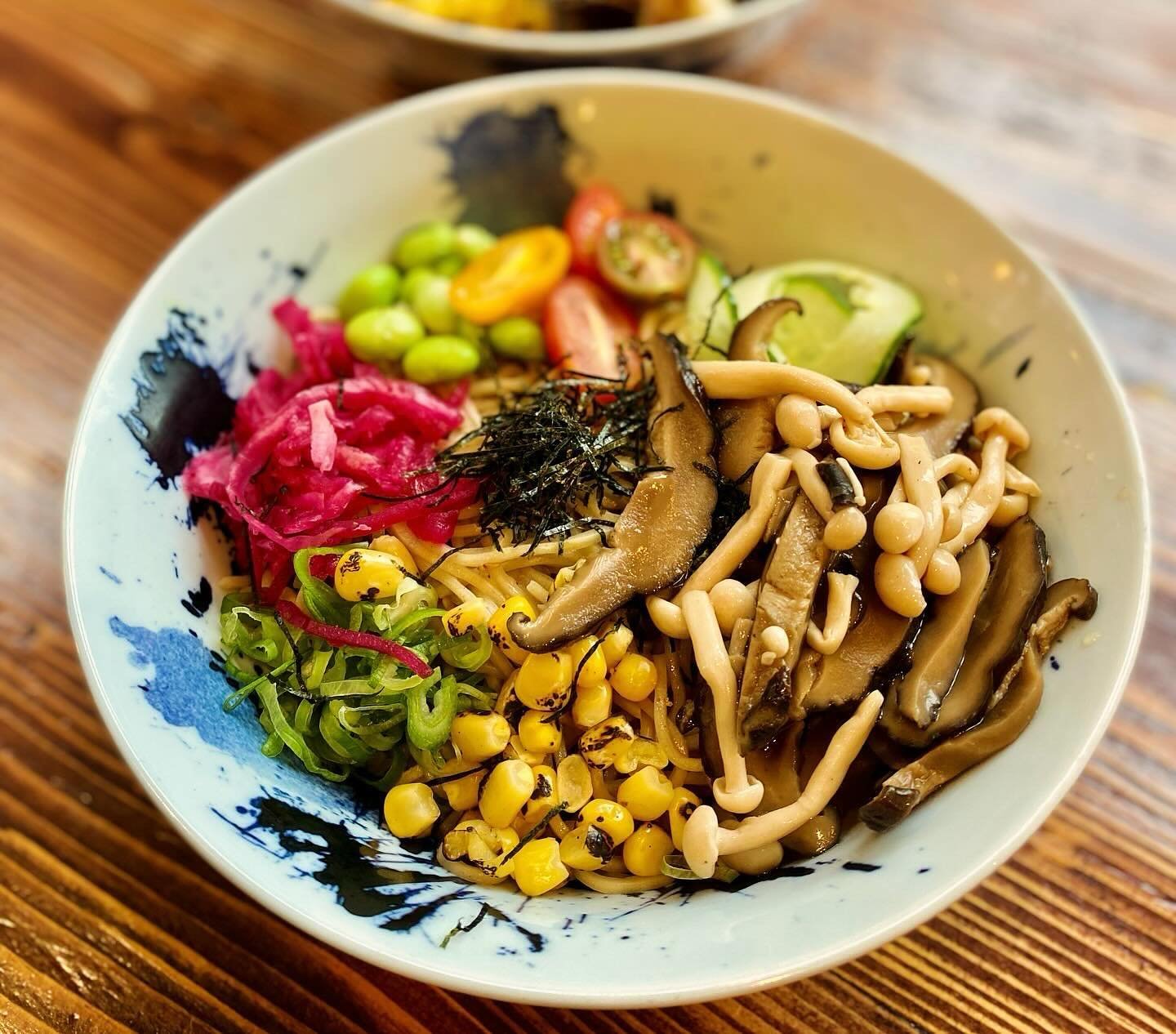 Fresh, vibrant &amp; healthy&hellip; our vegan Hiyashi Chuka (broth less cold ramen salad) is now available as per of our Summer Specials menu.

You can choose your noodle dressing, Goma or Wasabi Citrus and your main topping, Aubgerine Karaage or Mu