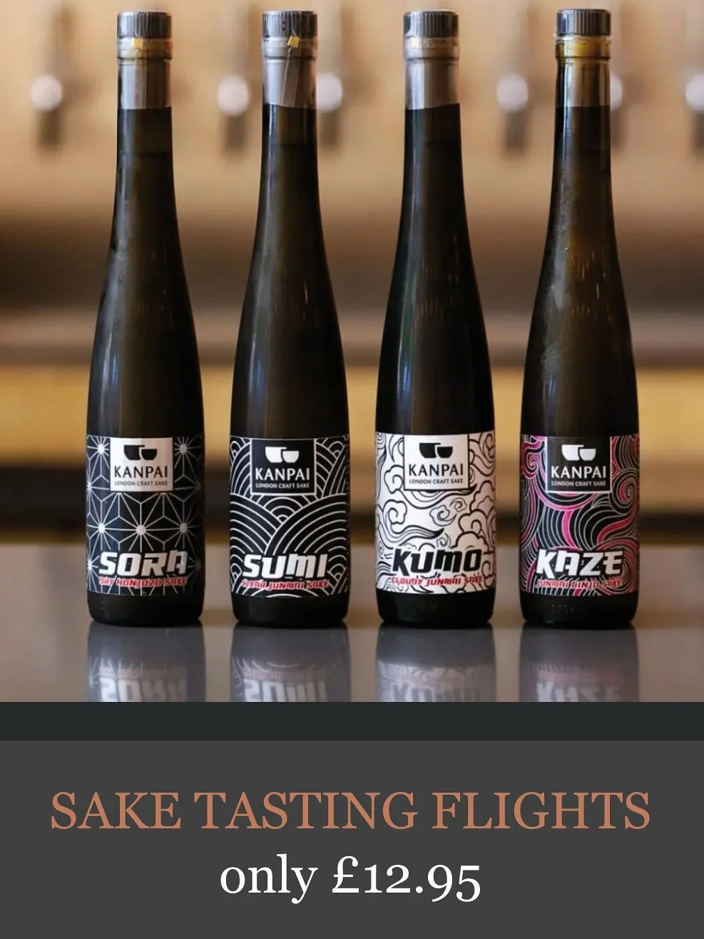 ** Sake Tasting Flights for Happy Hour during September **

Try International award-winning locally hand-crafted sake by @kanpailondon or Japanese premium quality sake produced by Japan&rsquo;s oldest family owned sake brewery.

3 x 50ml glasses for 