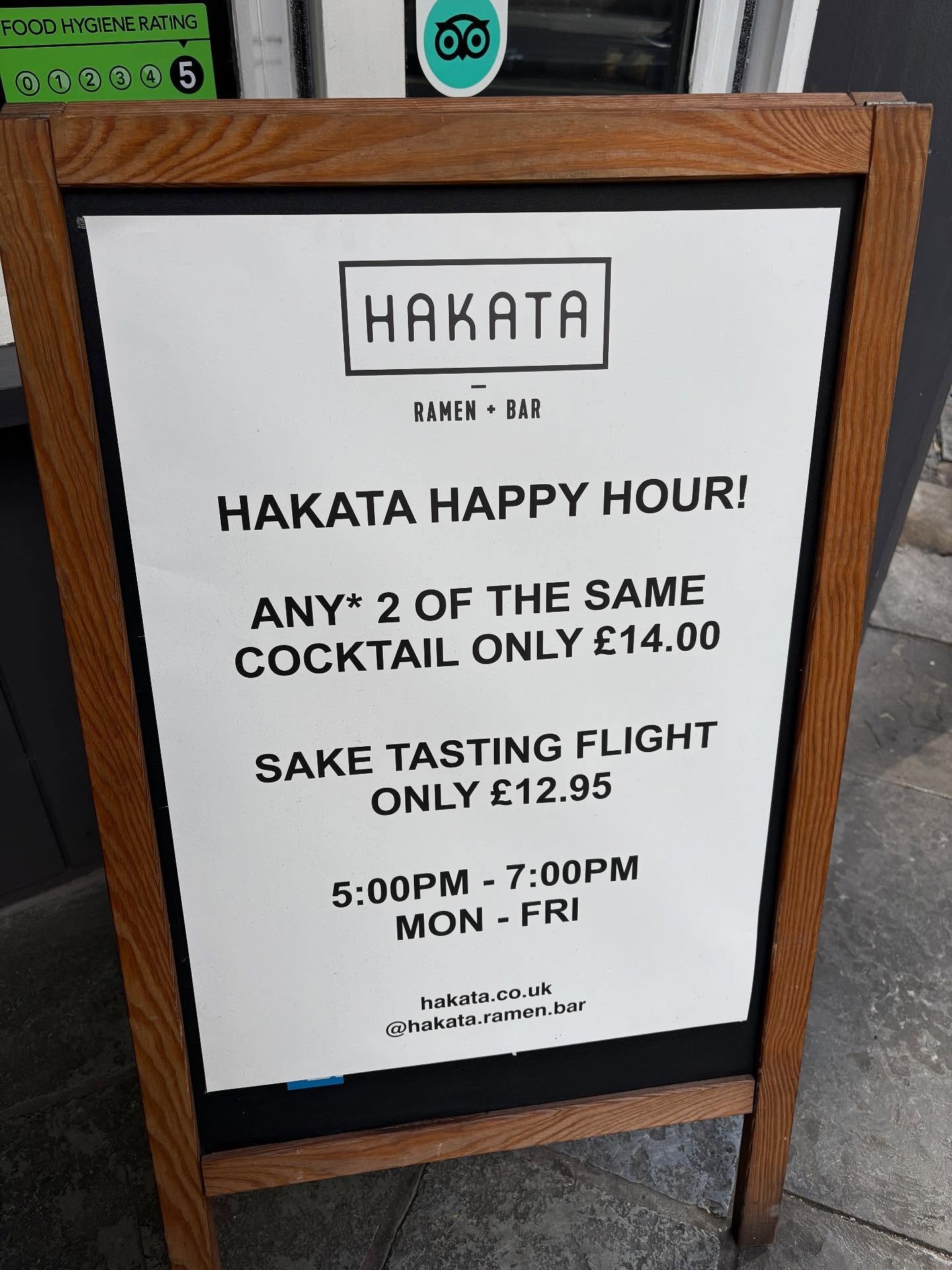 NOVEMBER + HAPPY HOUR + HAKATA = 

Any 2* of the same Cocktails for only &pound;14.00
&amp;
Sake Flights for only &pound;12.95!

5:00 - 7:00pm // Monday - Friday // throughout November.

Please visit our website (link in bio) or see our HAKATA Happy 