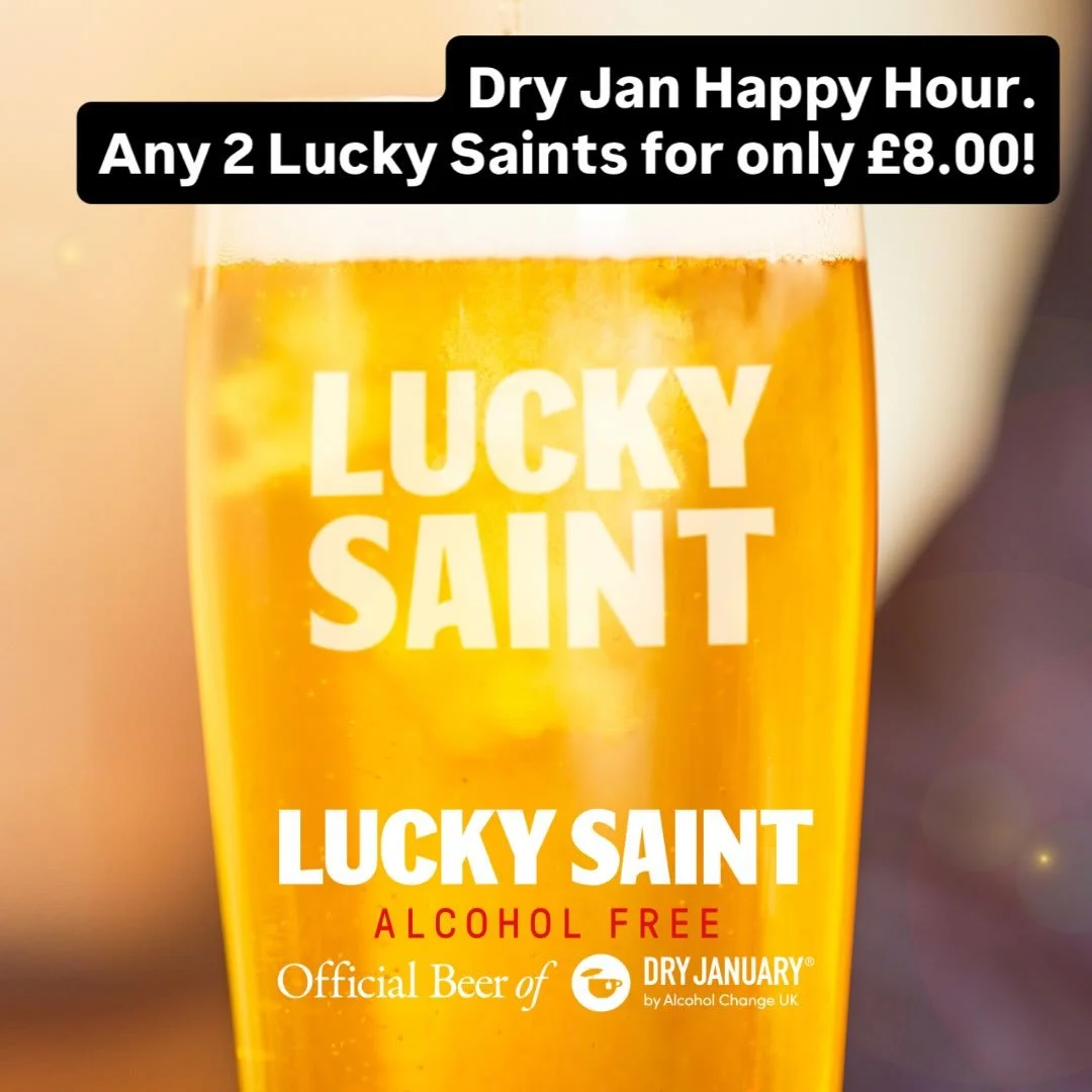 Any 2 @luckysaintbeer for only &pound;8.00 during our Dry January Happy Hour!

5:00 - 7:00pm // Monday - Friday
Throughout January 

.
.
.
.
#dryjanuary #luckysaintbeer #hakataramenbar #bermondseystreet #happyhour