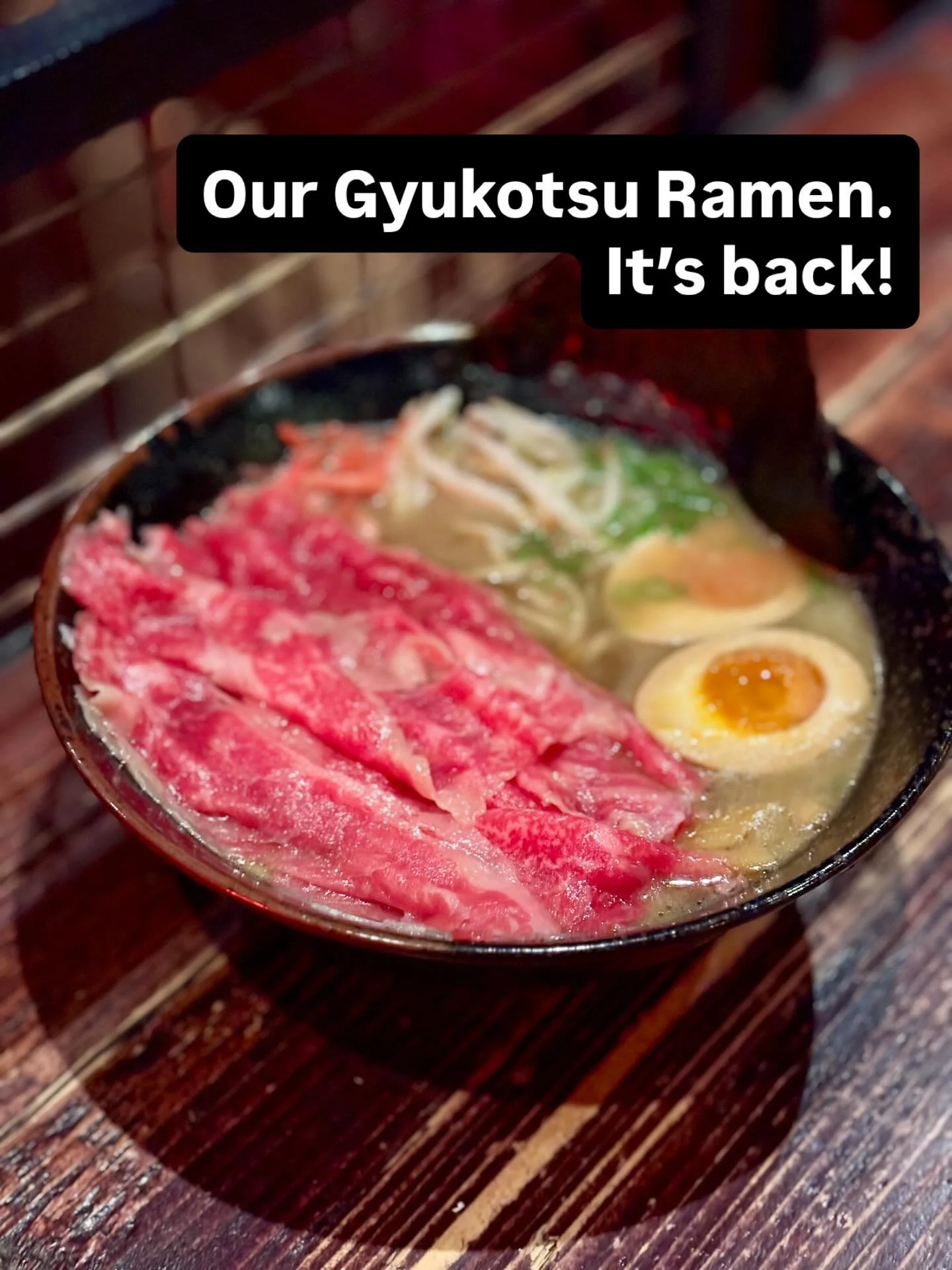 &lsquo;Gyukotsu&rsquo; Ramen // ** Available from Monday 12th January **
&nbsp;
Our &lsquo;Gyukotsu&rsquo; ramen is back&hellip; but new &amp; improved! 
&nbsp;
&lsquo;Gyukotsu&rsquo; ramen is a speciality beef broth ramen from the Tottori region of 