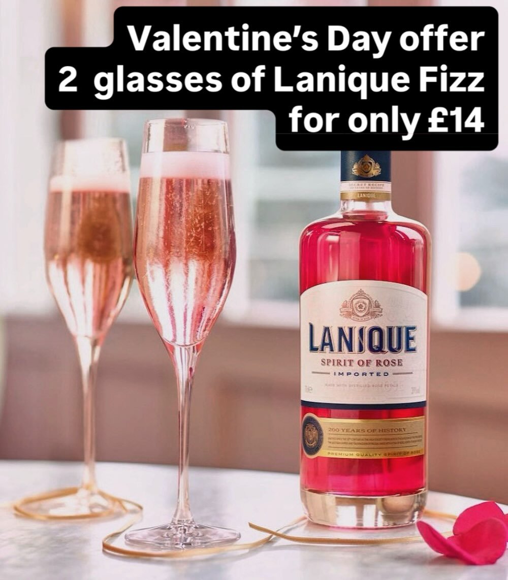Celebrate Valentine&rsquo;s Day at HAKATA with 2 glasses of Lanique Fizz for only &pound;14.00.

Offer available all day on Valentine&rsquo;s Day!

Lanique Rose Liqueur topped up with Prima Alta Prosecco.

.
.
.
#valetinesday #valentinesdayspecial❤️ 