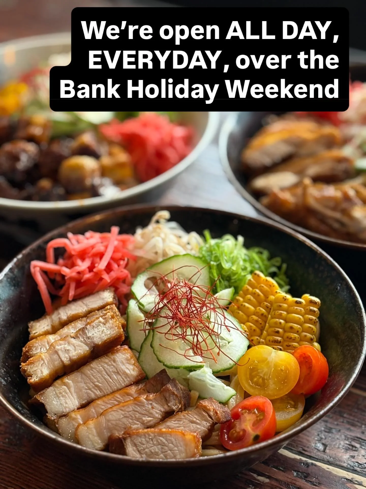 We&rsquo;re open all day, every day over the bank holiday weekend!

We hope to welcome you to HAKATA soon.

.
.
.
.
#openallday #bankholidayweekend #hakataramenbar #summerspecialsmenu #london