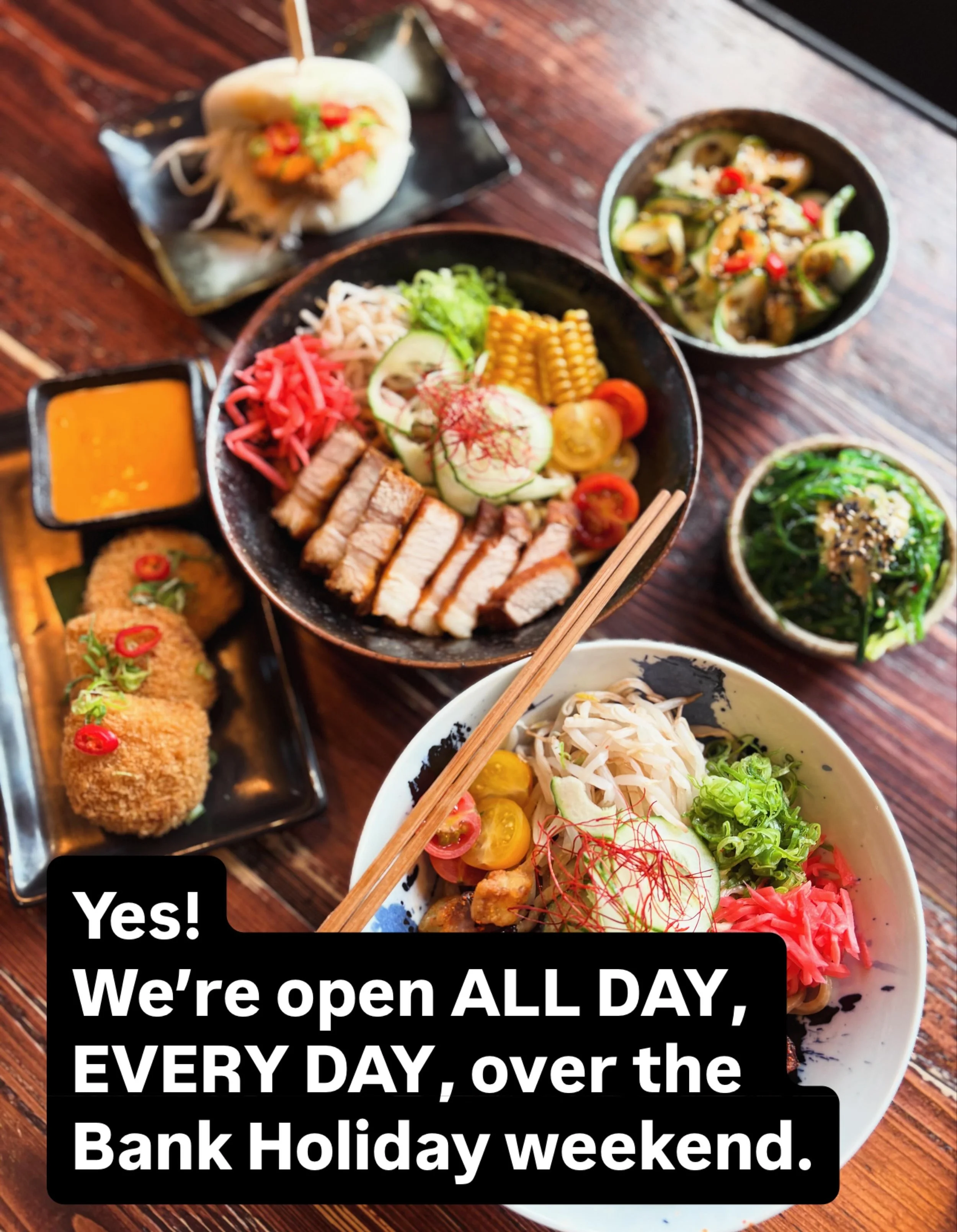 Yes, we&rsquo;ll be open ALL day, EVERY day over the bank holiday weekend!

And our new Summer Special menu is perfect for the warmer days.

FYI - We&rsquo;re air conditioned so if it gets too hot we&rsquo;re the ideal option to cool down and enjoy g