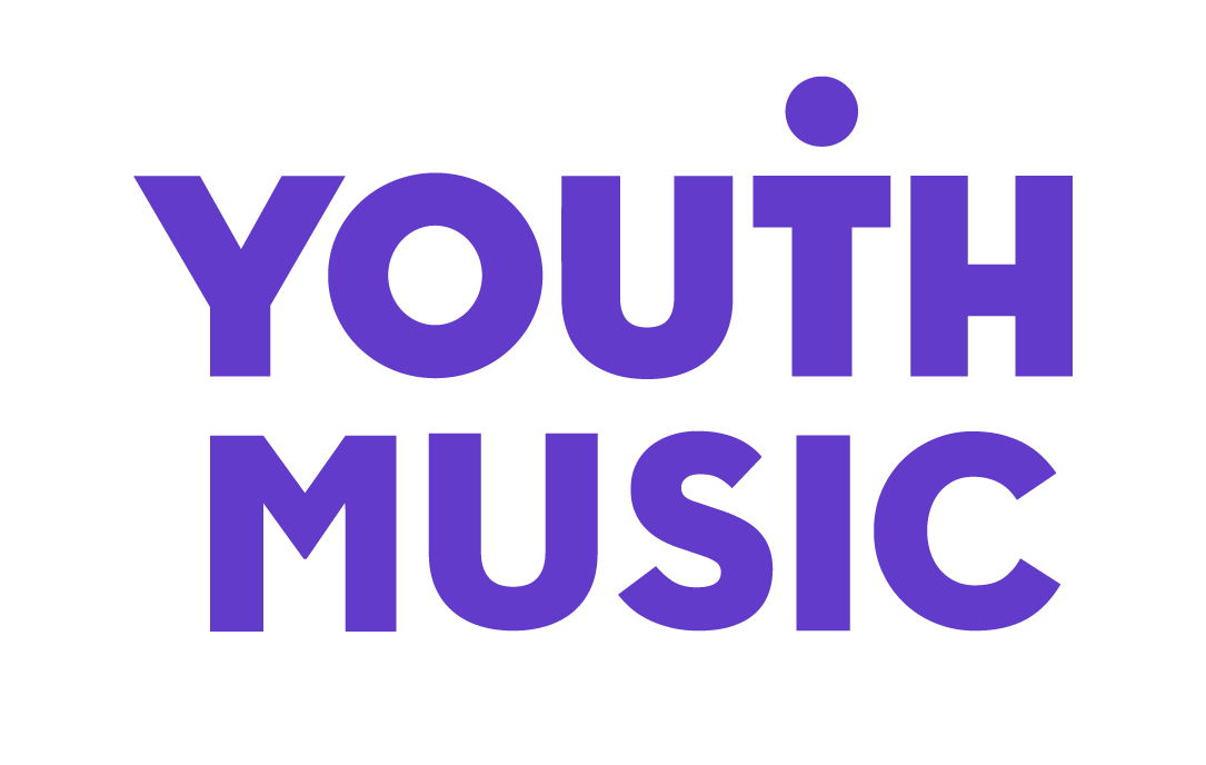 Text reading 'YOUTH MUSIC' in bold purple letters on a black background.