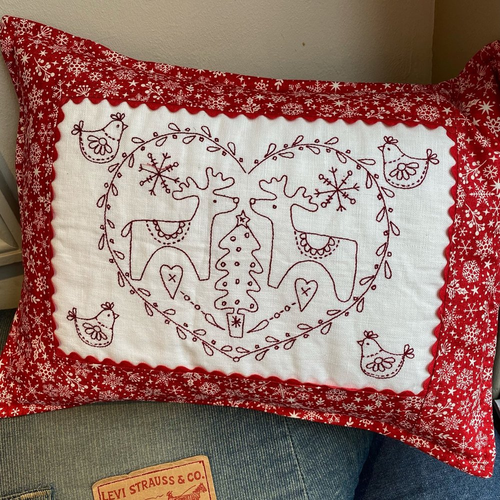 Scandi Christmas Redwork Cushion Cover Kit Dandelion Designs