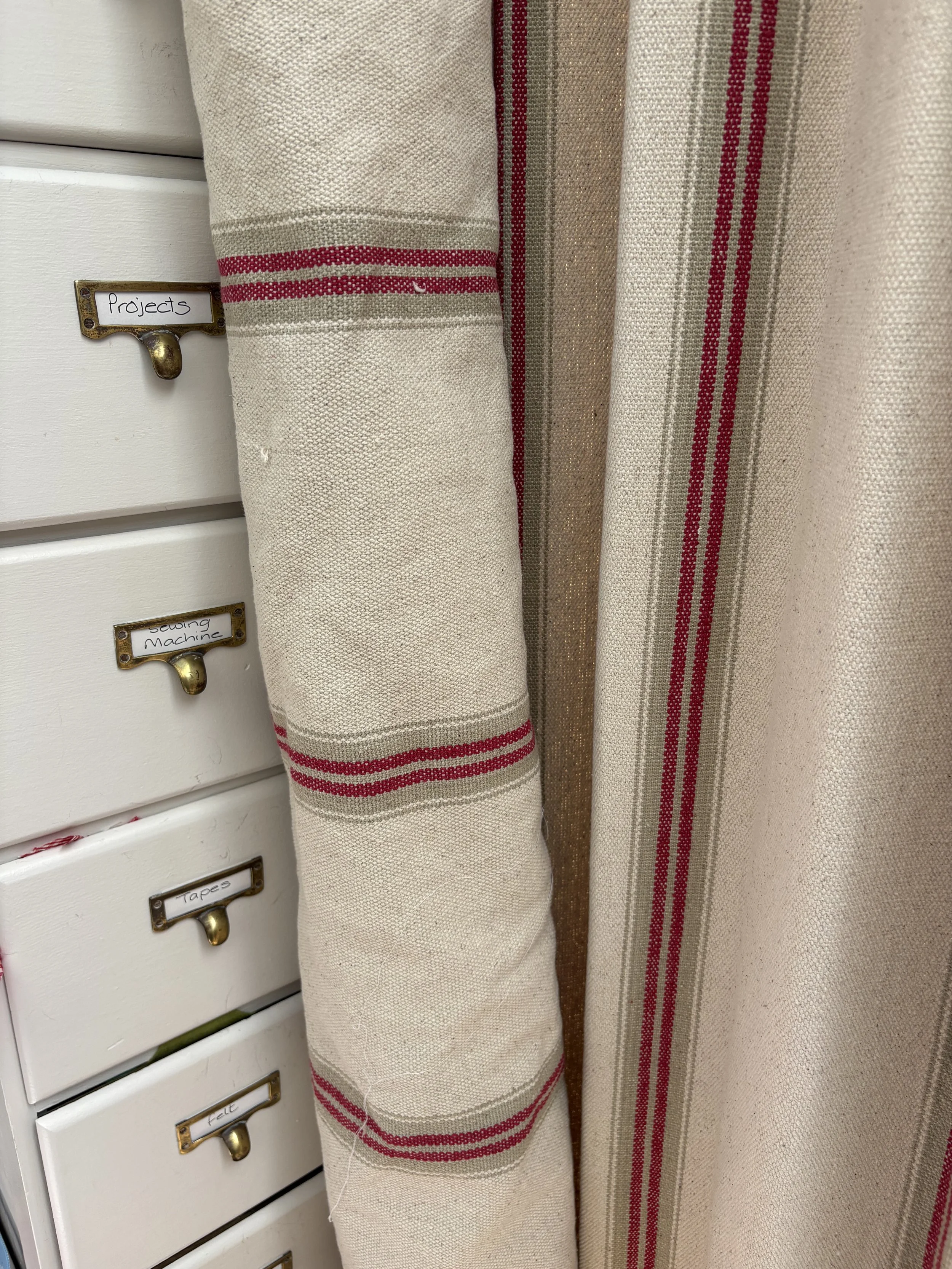 NEW! Linen & Red Stripe Heavyweight 100% Cotton Fabric