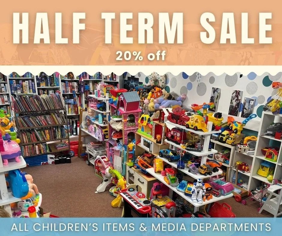 No half term boredom around here 🎲🧩💿

Enjoy budget friendly prices on all children&rsquo;s toys, CDs, DVDs, books and keep the kids occupied all week long 

(sale not including vinyls) 

#halfterm #sale #charityshop #childrenstoys