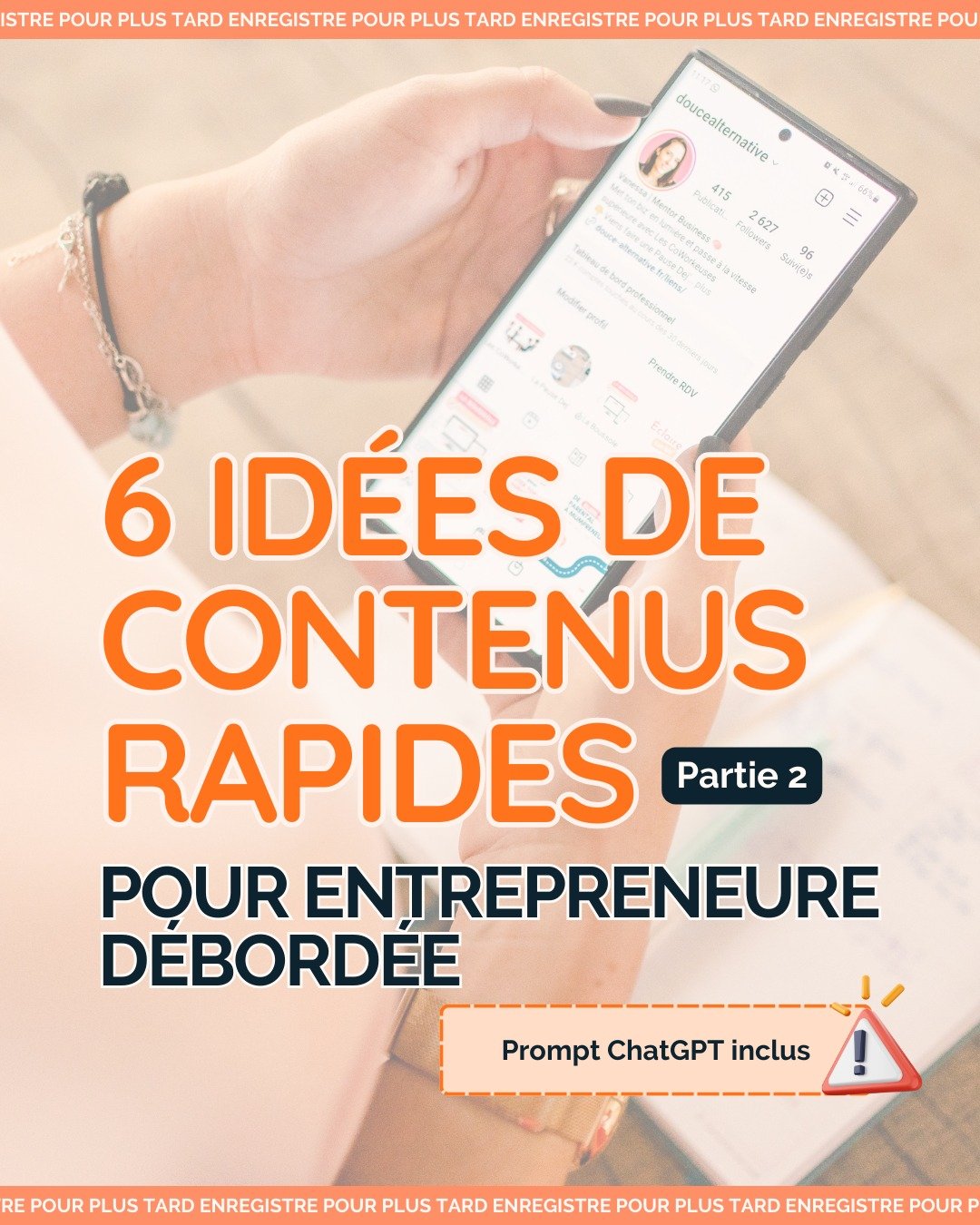 🤔 Est-ce que cr&eacute;er du contenu te prend trop de temps ?

🙌 D&eacute;couvre dans ce carrousel mes astuces pour captiver ton audience sans sacrifier ton pr&eacute;cieux temps !

Swipe pour des id&eacute;es de contenus adapt&eacute;es &agrave; t