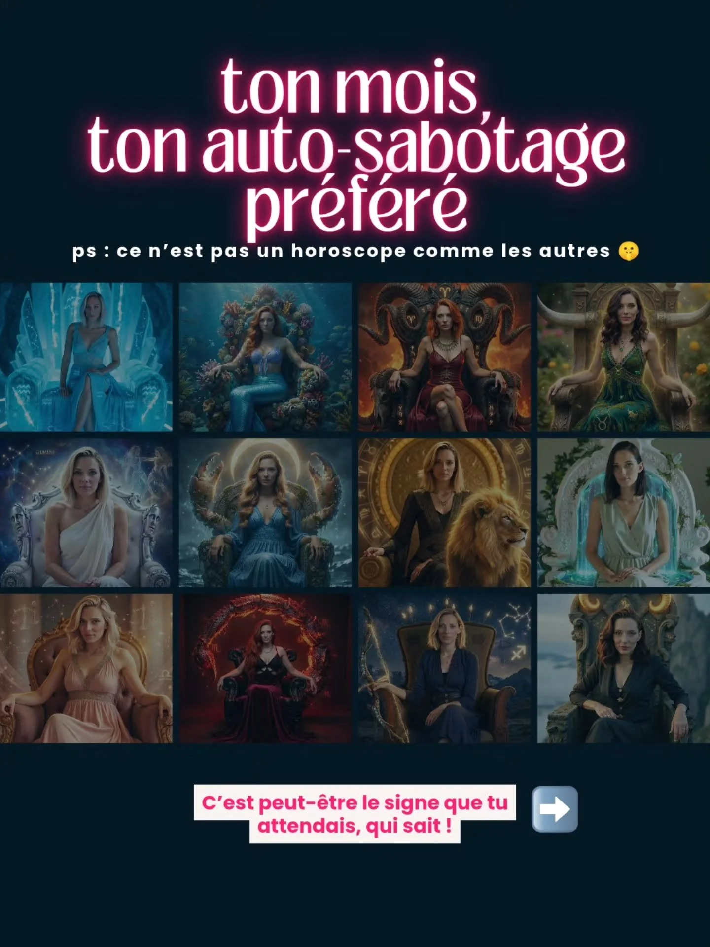 Tu veux un conseil personnalis&eacute; ? Il est juste l&agrave;, slide apr&egrave;s slide.

Bon non, clairement, ce n&rsquo;est pas un horoscope 🤣 
Vois &ccedil;a comme une liste de rappels bienveillants pour t&rsquo;aider &agrave; avancer l&agrave;