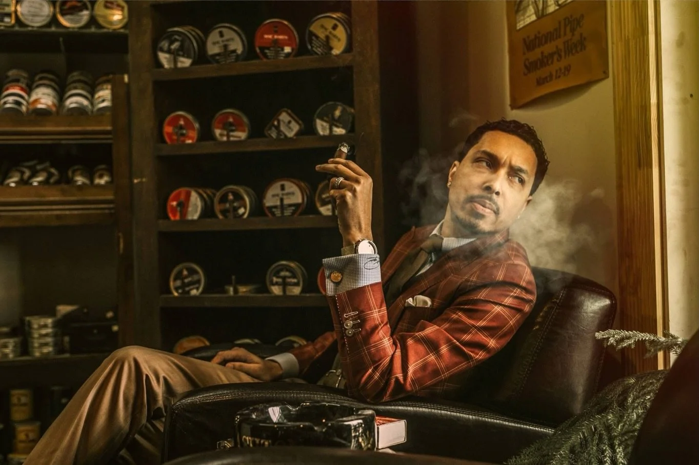 Portrait of a man in a cigar lounge, commissioned portrait photography in Jackson, Mississippi
