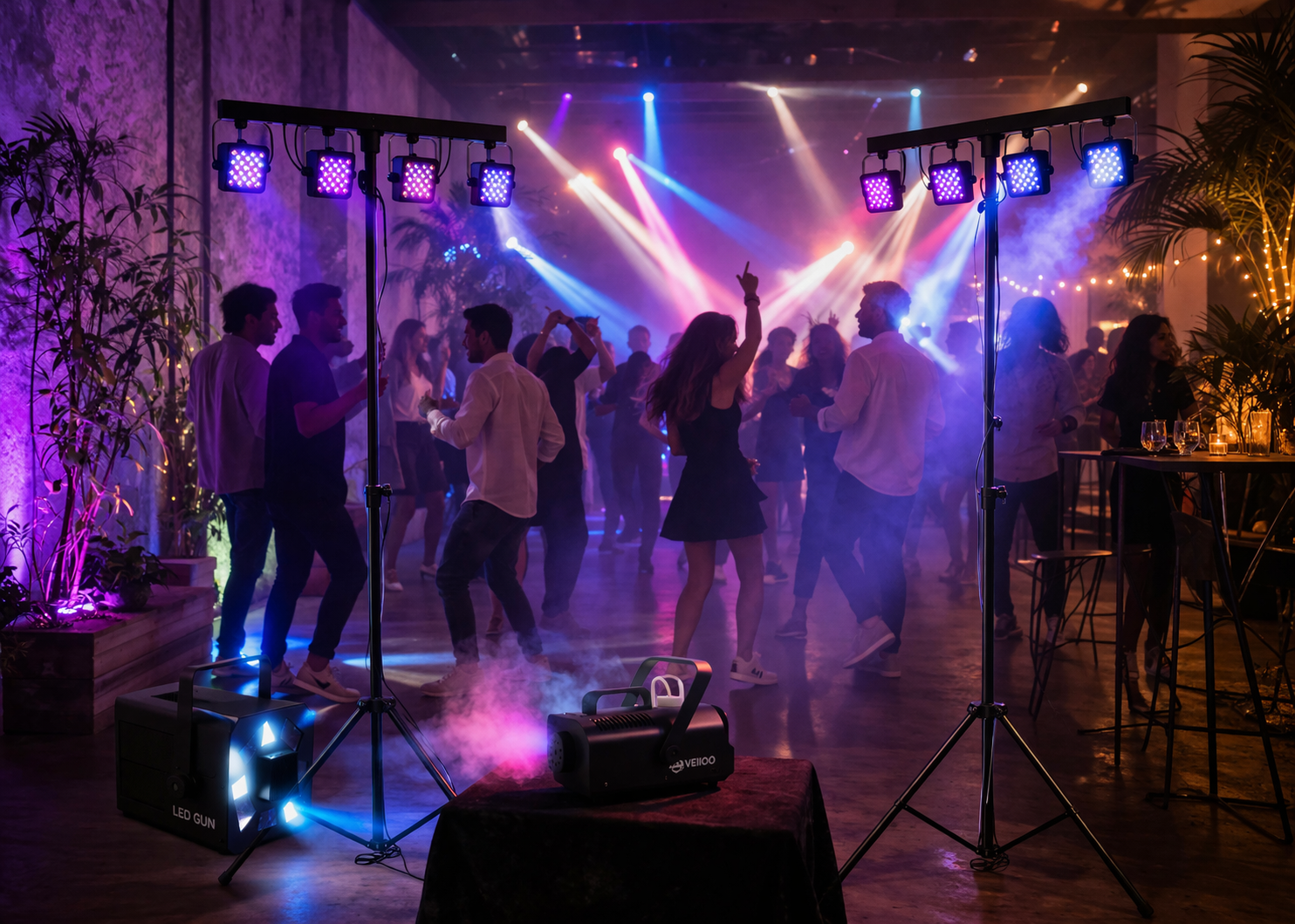 Soirée dansante sous lumière colorée.png