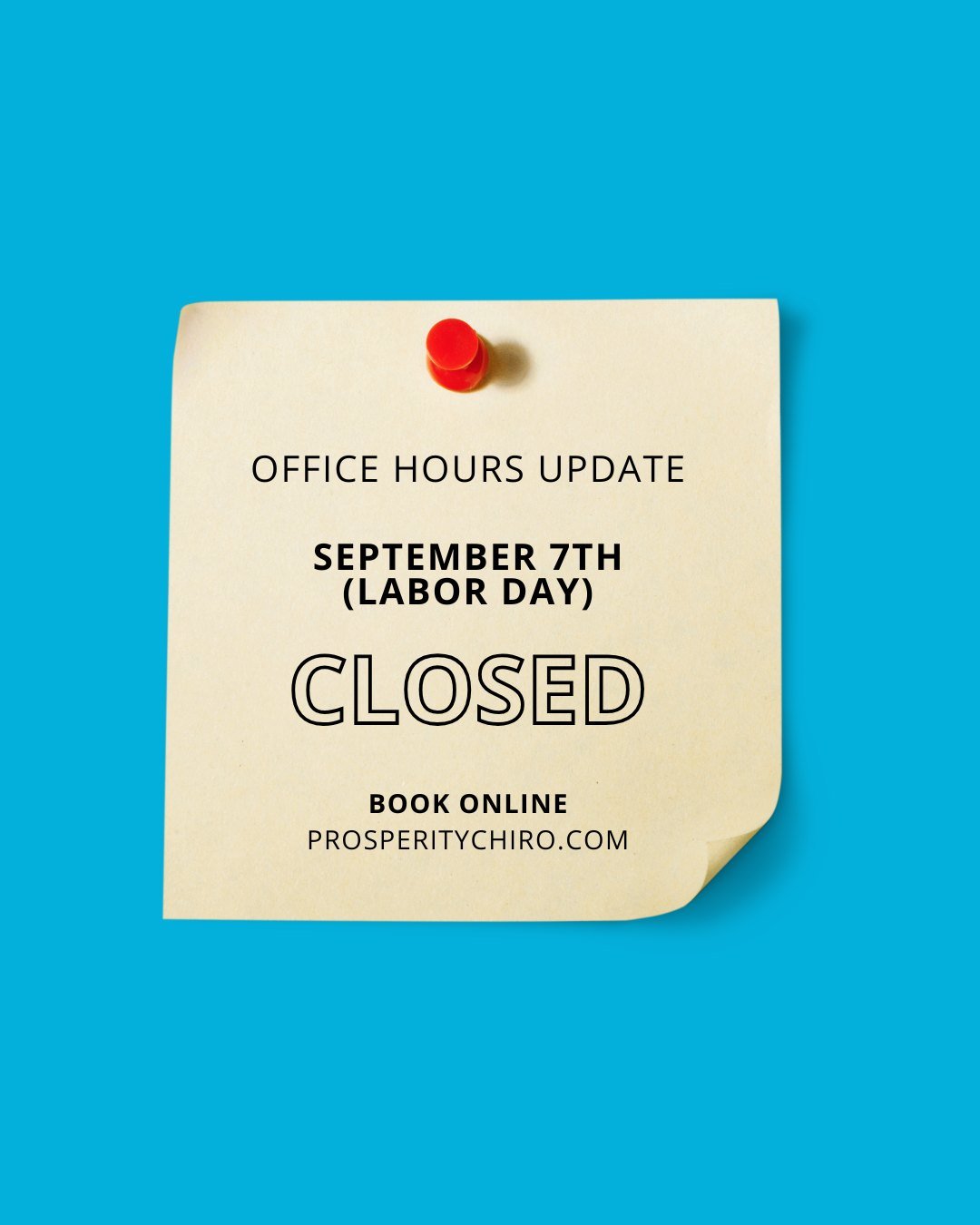 We will be closed on Monday, September 7th for Labor Day and will return to normal office hours on Tuesday, September 8th 🇺🇸
