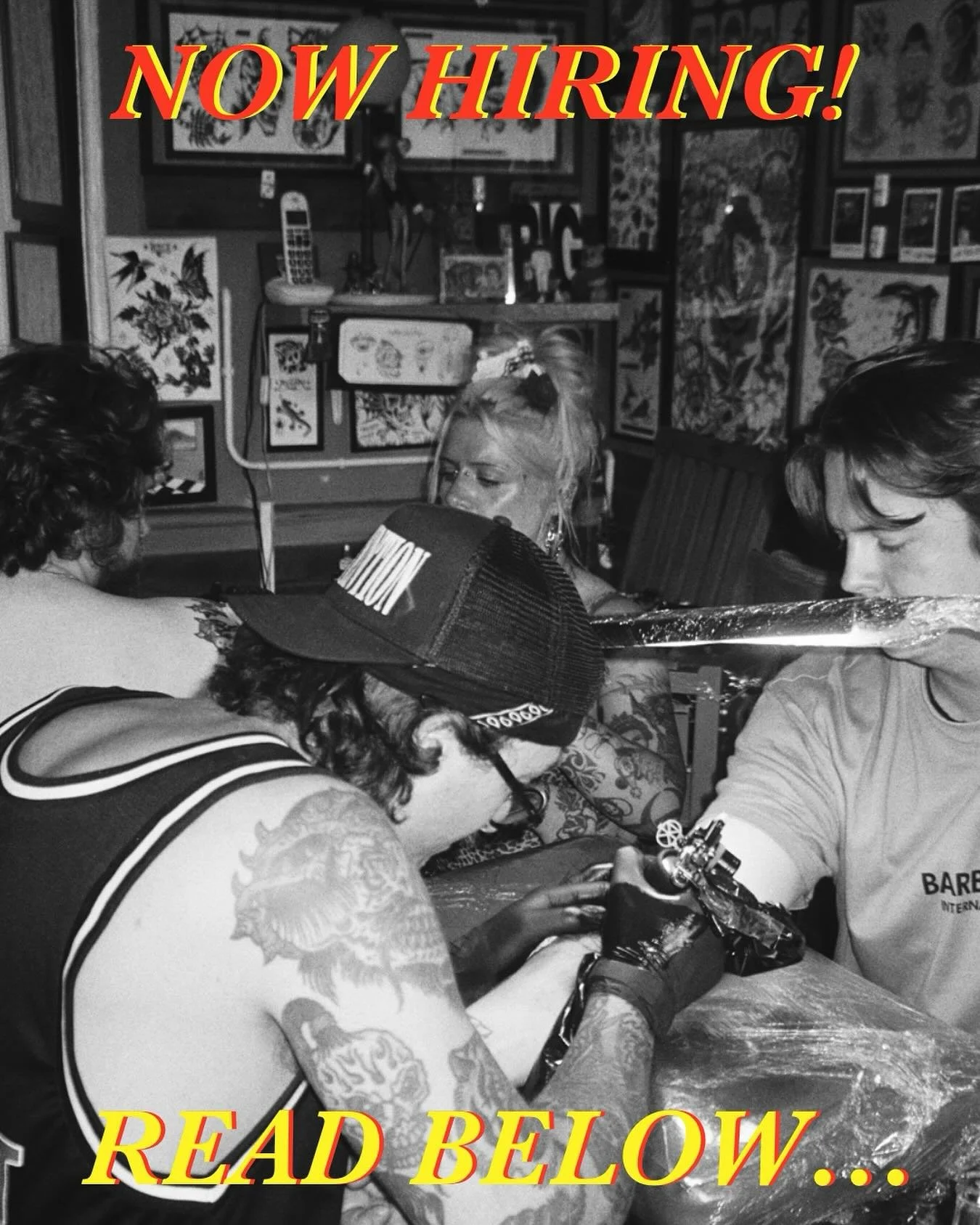 we&rsquo;re looking for a new artist to come join the team at the shop. 

full-time/part-time, 70/30 cut, all basic materials provided and sonic/autoclave for steels. 

all we care about is that you have a fierce love for tattooing too, no ego&rsquo;