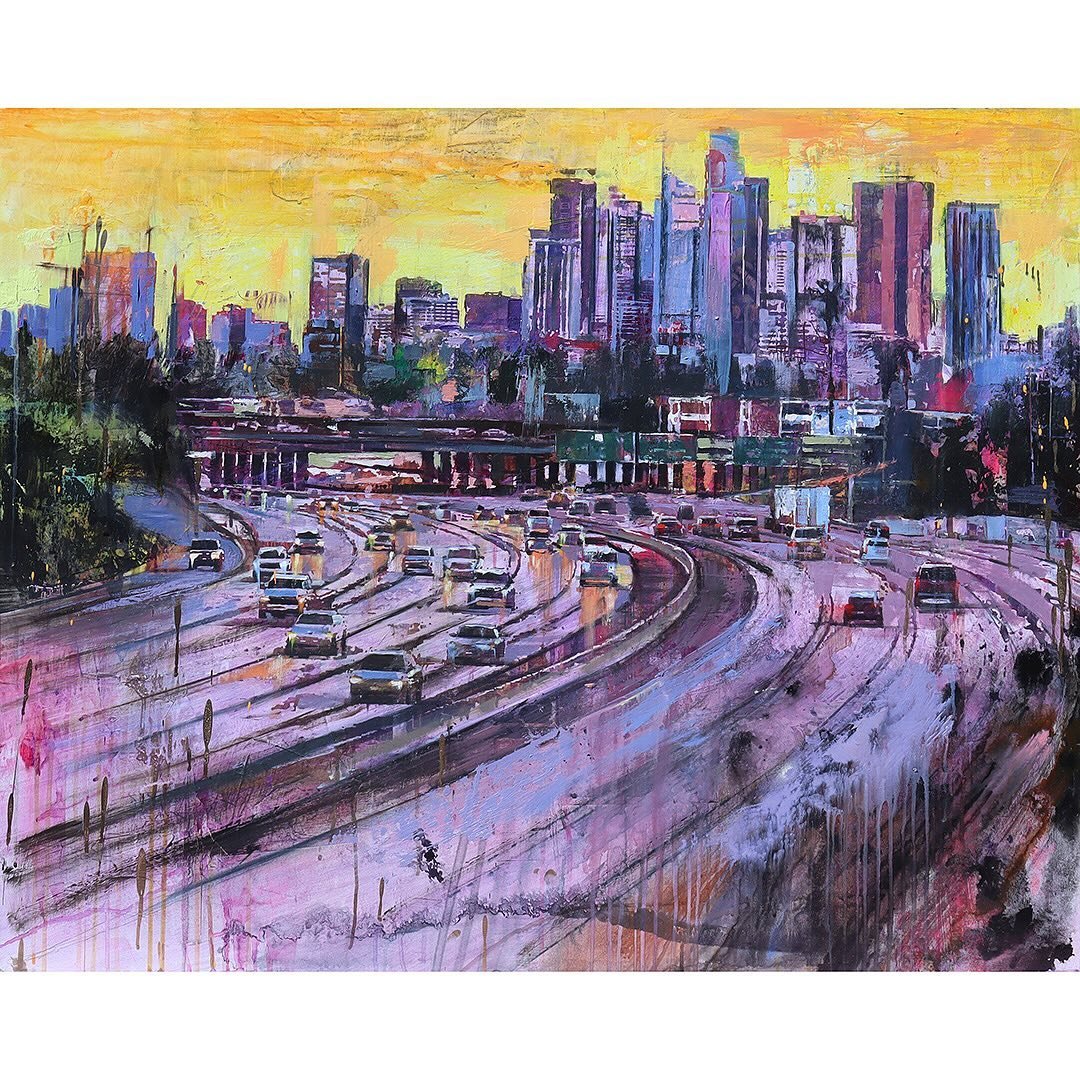 This is &ldquo;Sigalert,&rdquo; mixed media on panel, 40&rdquo; x 32&rdquo;.

It&rsquo;s been a minute since I last painted a straightforward genre cityscape, and I don&rsquo;t think I&rsquo;ve ever done one of L.A.

And it hit me when I was thinking