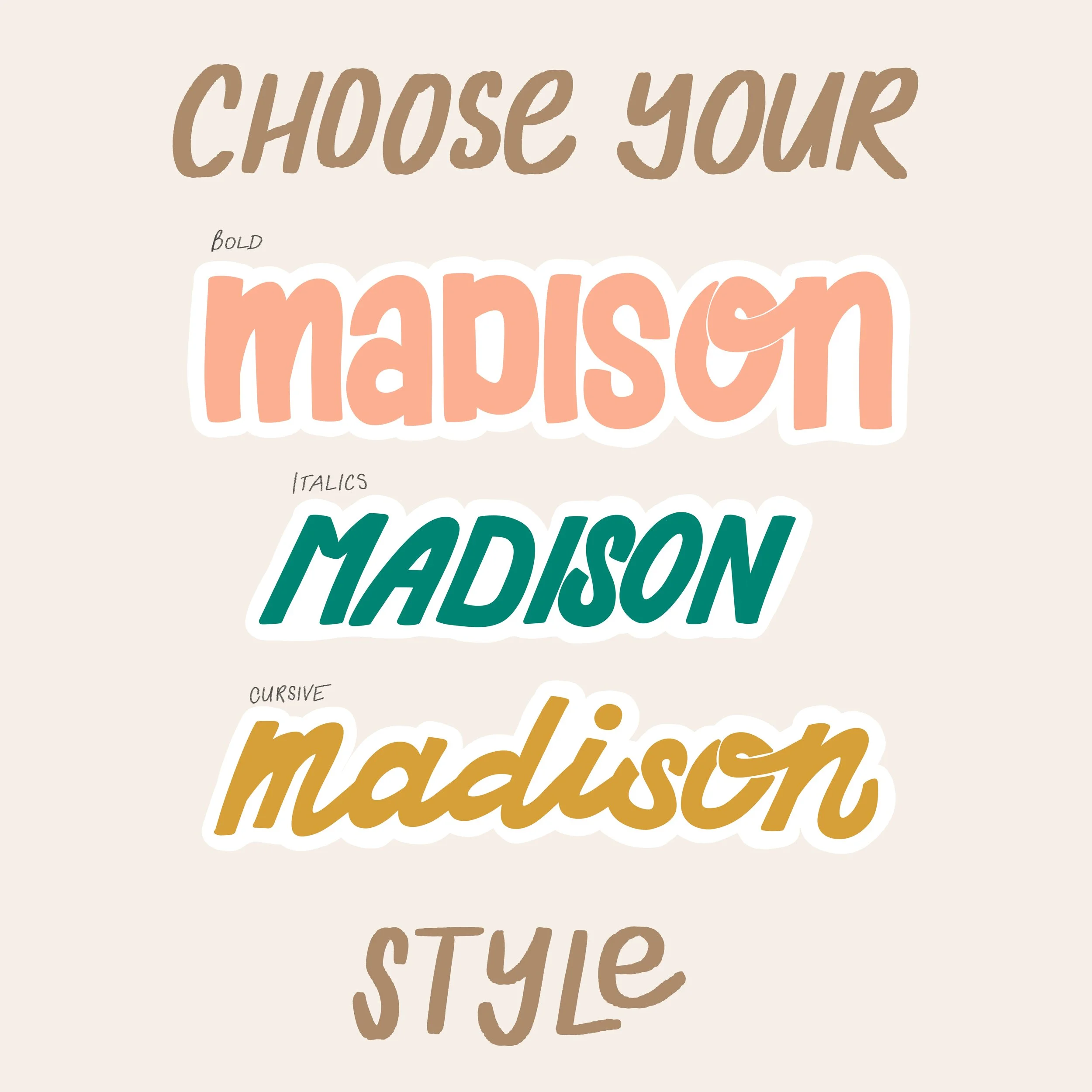 20 Custom Hand Lettered 2" Die Cut Vinyl Name Stickers