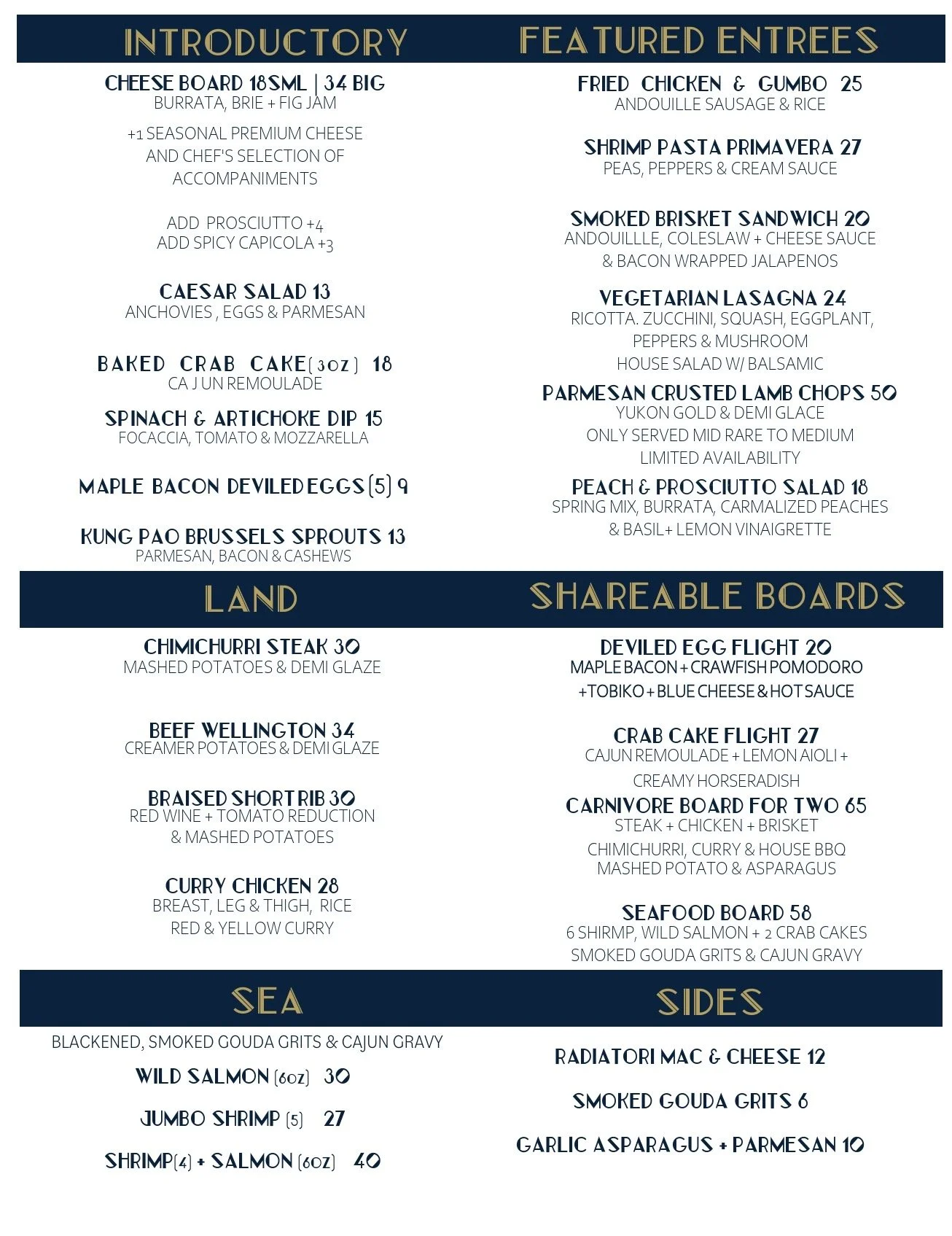 The District SPR dinner entrees and cocktails menu