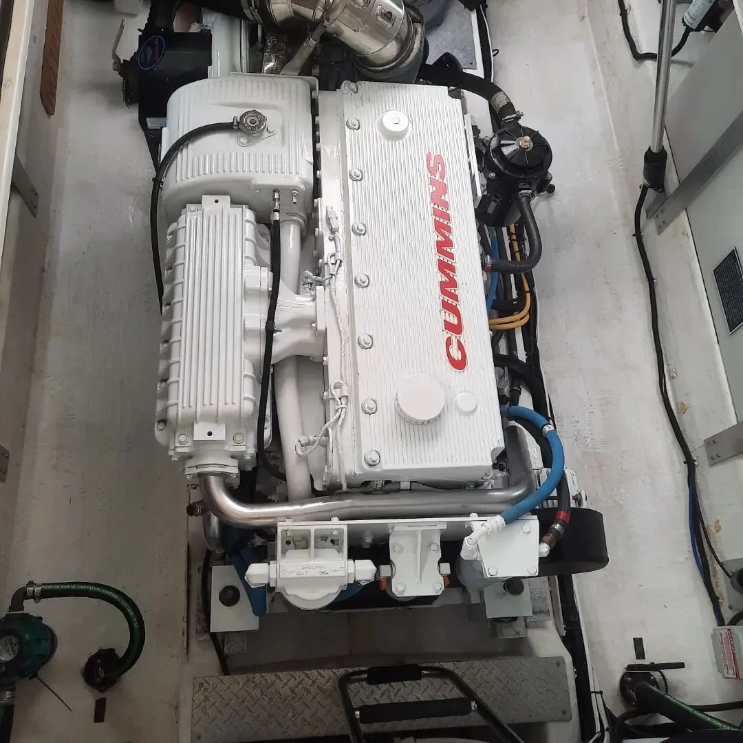 Cummins QSM11 looking pretty after Tri-State Marine treatment. Leaking exhaust manifold repaired, coolers serviced, complete engine and transmission clean and repaint came out beautiful! 

#cummins #zftransmission #service #tristatemarinect #marinedi