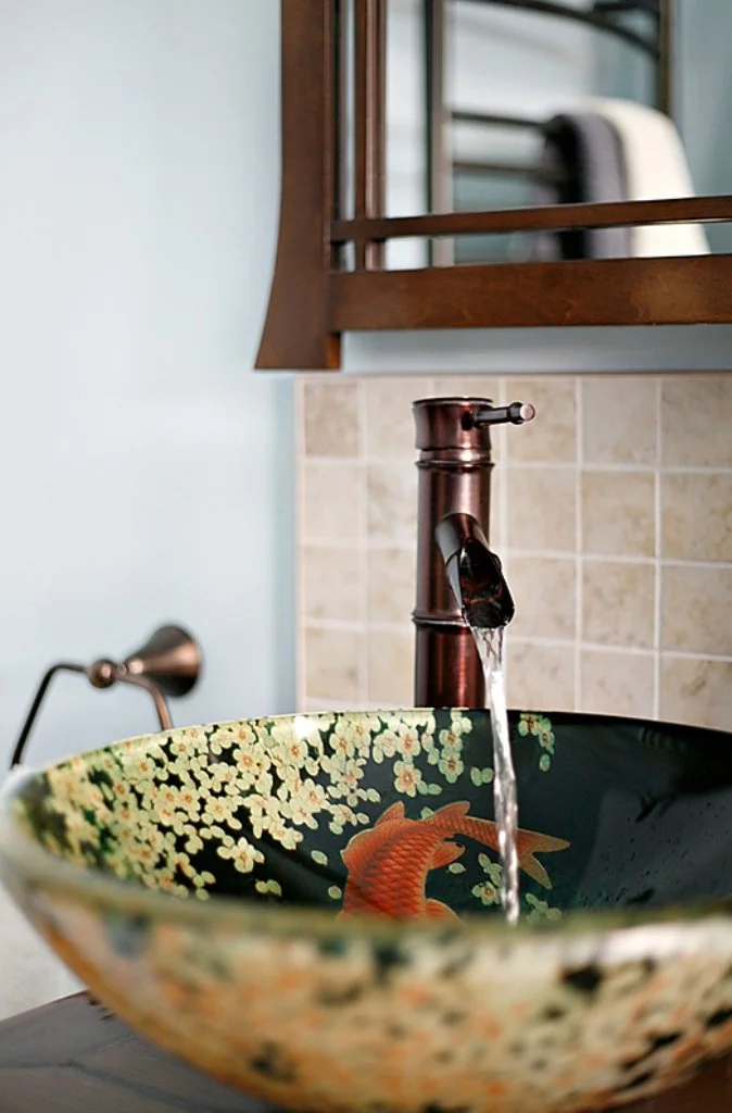 Bathroom renovation vanity with Asian inspired style