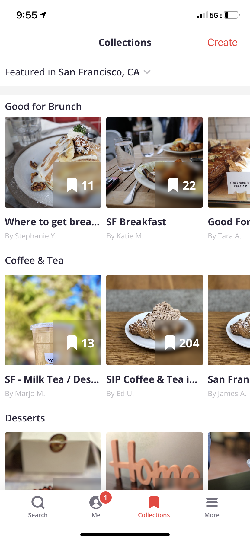 I love the way Yelp organized their collections page, which is their version of bookmarks. I like how each restaurant's images are displayed and how the restaurants are categorized.
